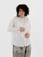 GASA Frill Shirt in White x Platinum - GASA at Worthwhile - shop TOP