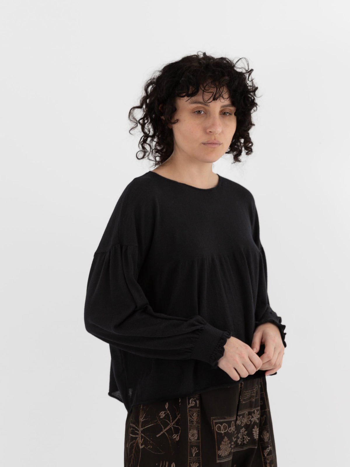 GASA Gathered Sleeve Sweater in Black - GASA at Worthwhile - shop TOP