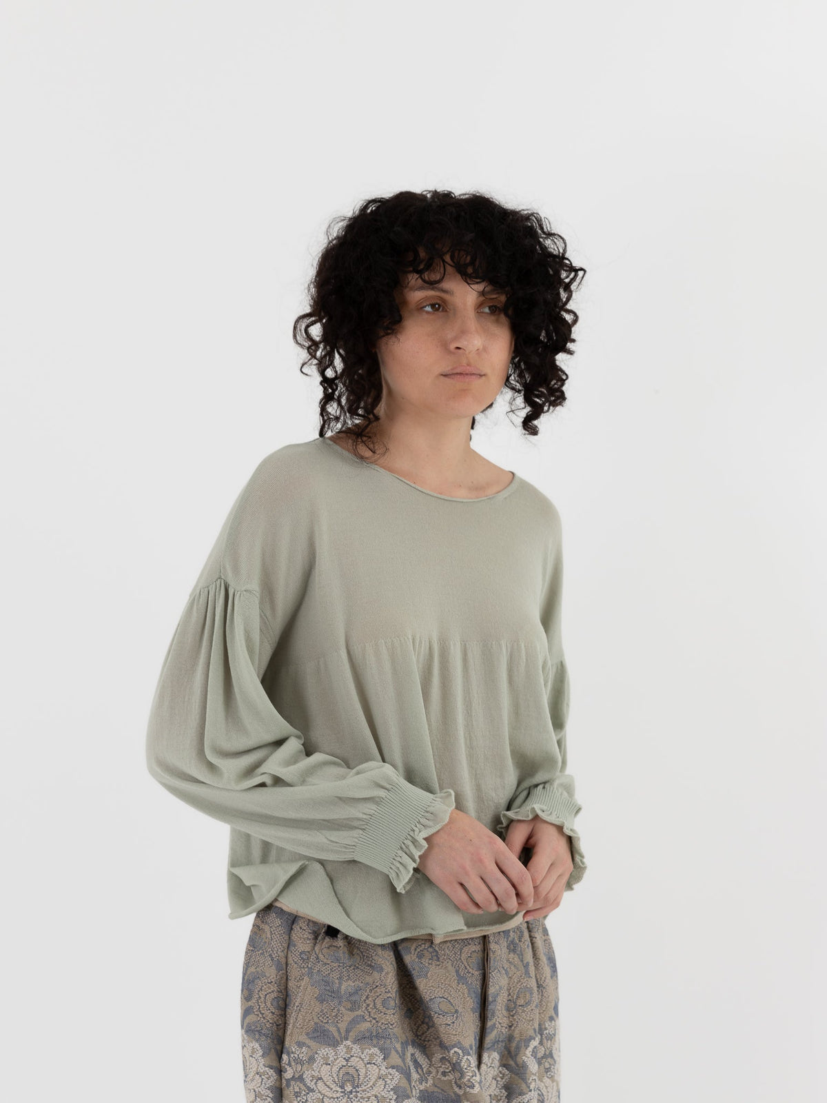 GASA Gathered Sleeve Sweater in Pale Green - GASA at Worthwhile - shop TOP