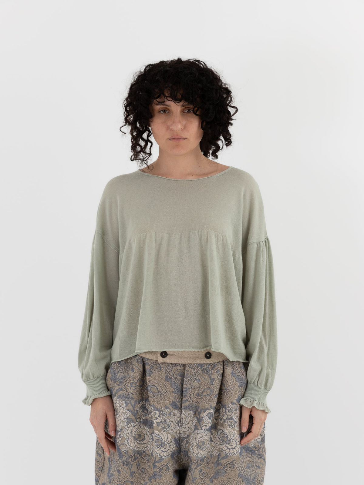 GASA Gathered Sleeve Sweater in Pale Green - GASA at Worthwhile - shop TOP