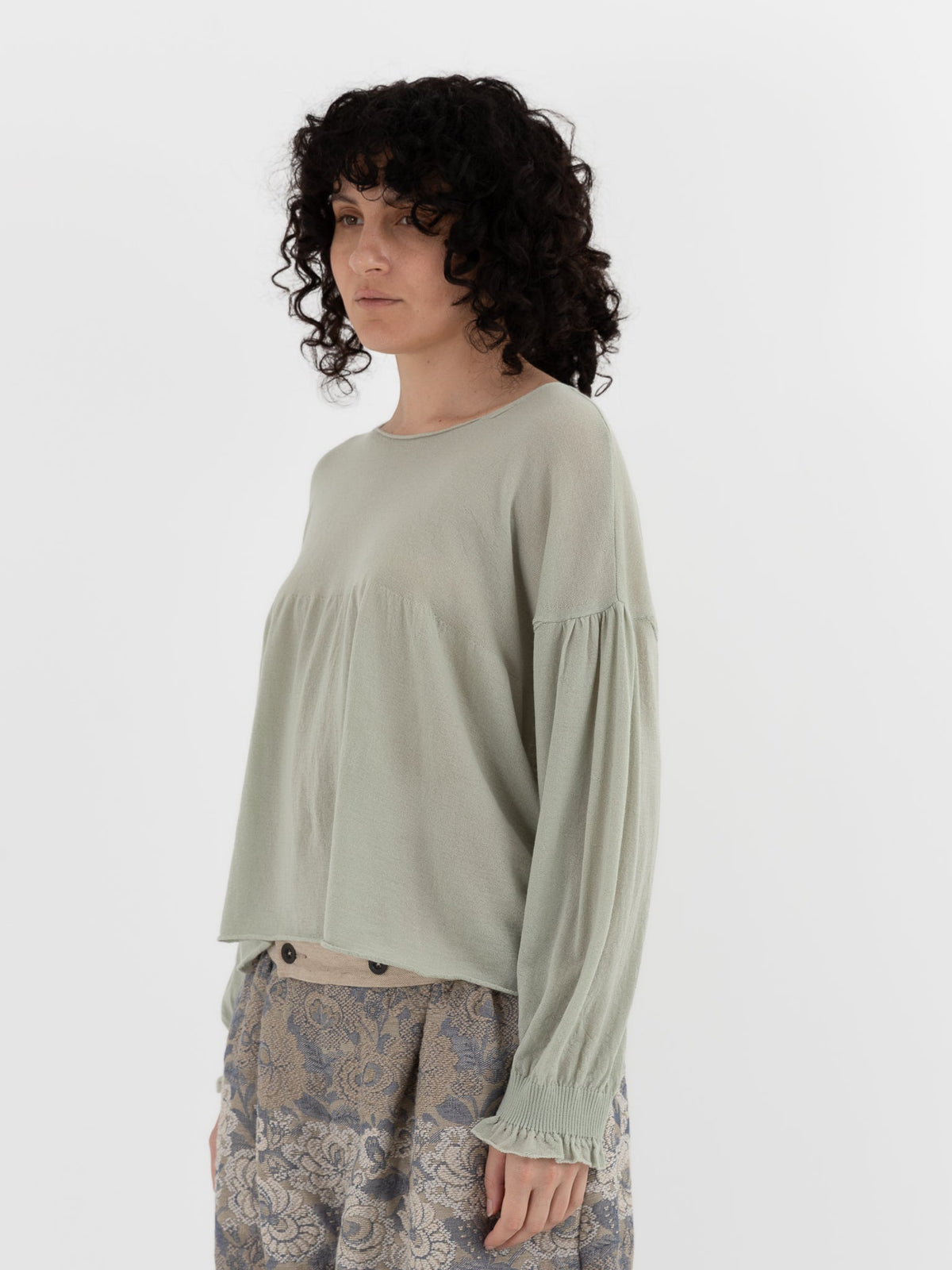GASA Gathered Sleeve Sweater in Pale Green - GASA at Worthwhile - shop TOP
