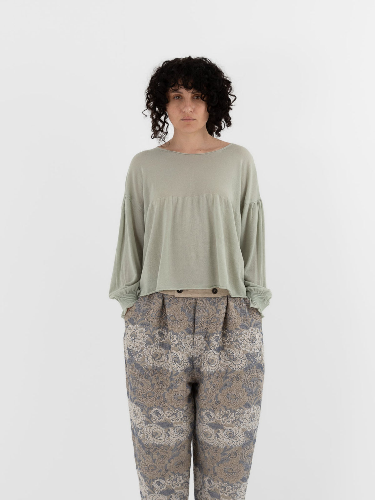 GASA Gathered Sleeve Sweater in Pale Green - GASA at Worthwhile - shop TOP