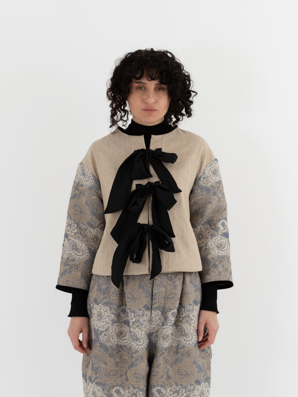 GASA Ribbon Jacket in Beige Flower - GASA at Worthwhile - shop JACKET