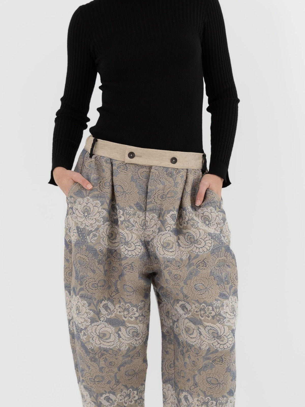 GASA Tucked Pants in Beige Flower - GASA at Worthwhile - shop PANT