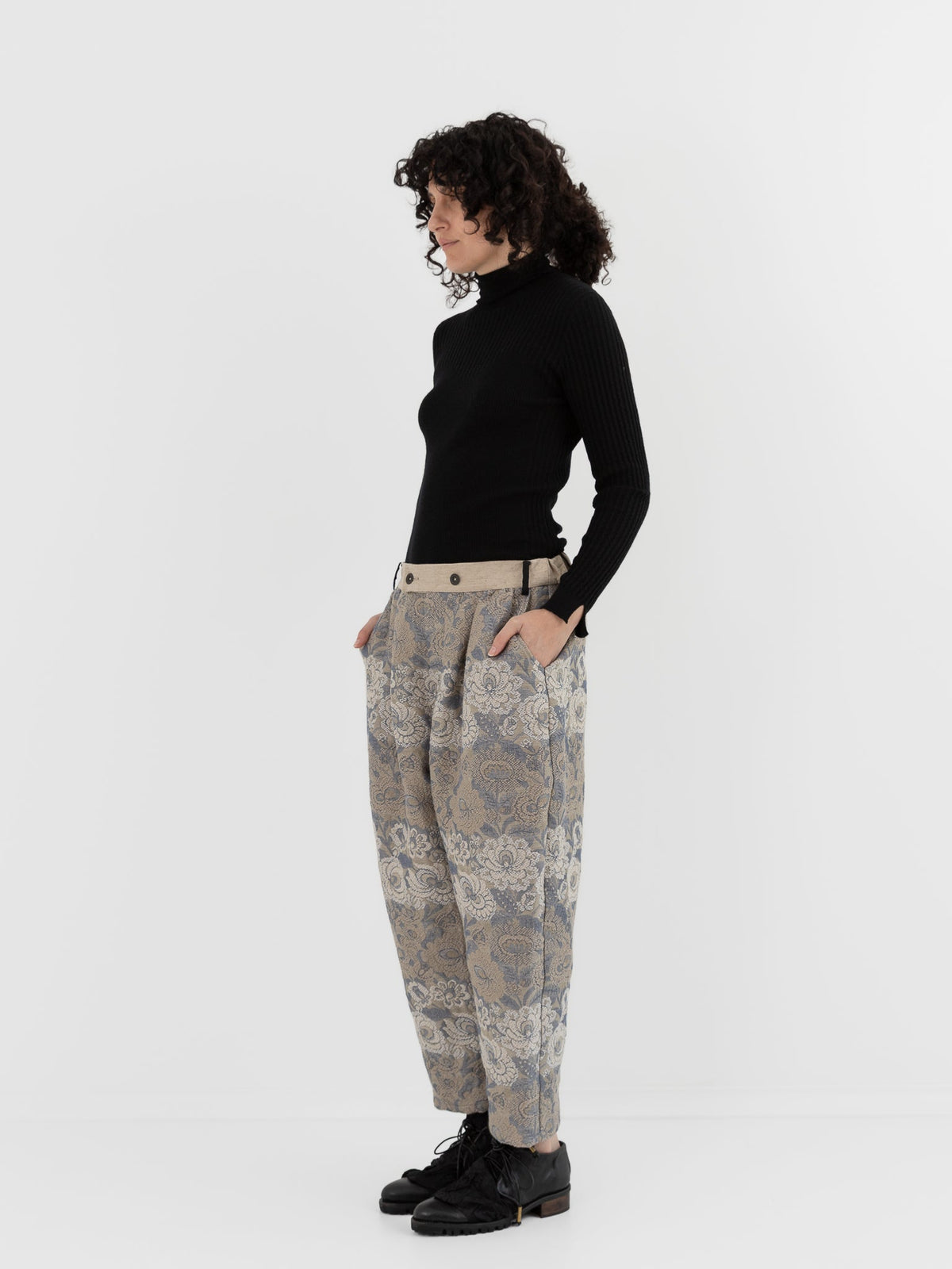 GASA Tucked Pants in Beige Flower - GASA at Worthwhile - shop PANT