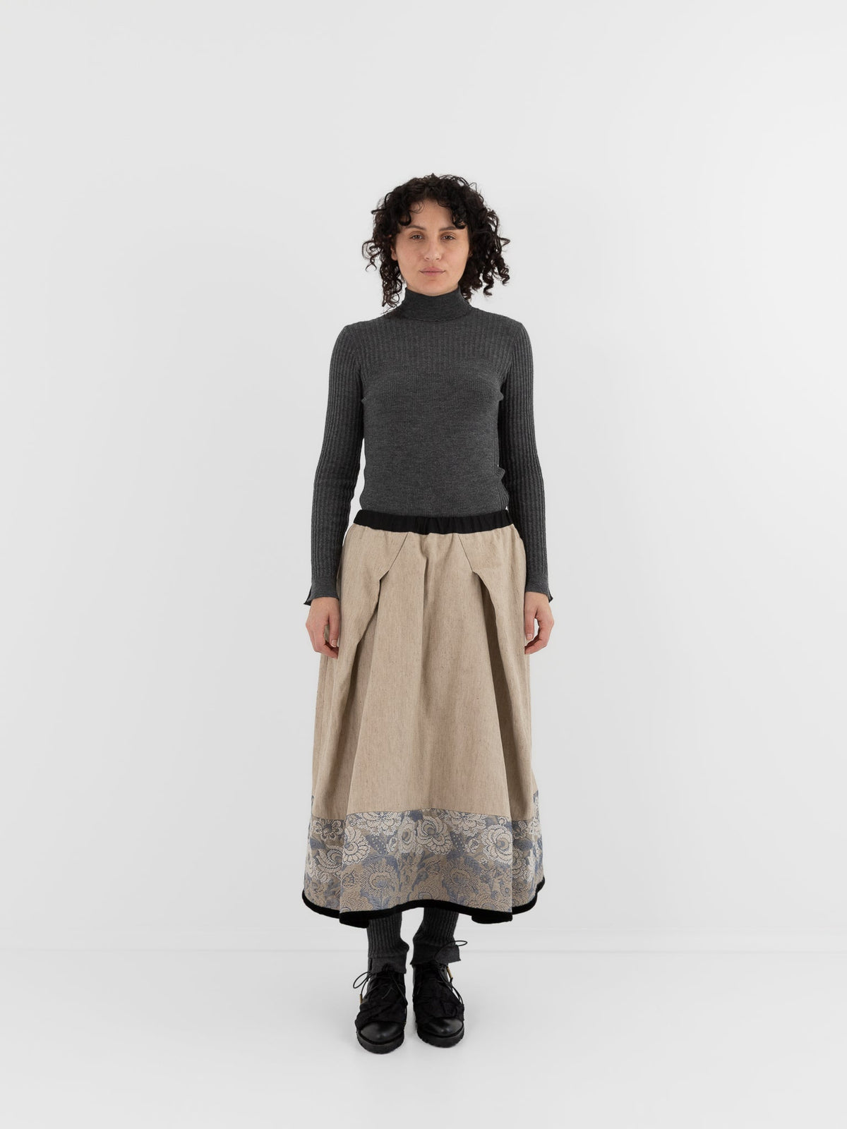 GASA Tucked Skirt in Beige Flower - GASA at Worthwhile - shop SKIRT