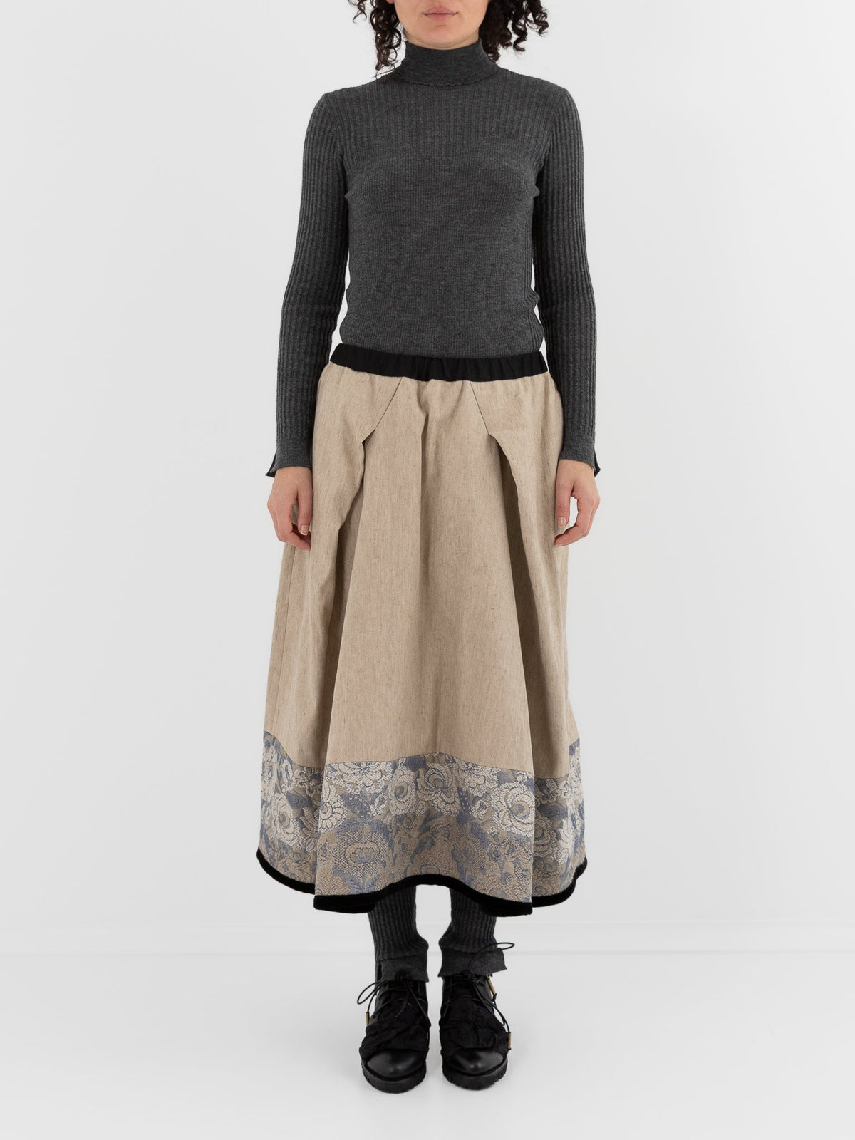 GASA Tucked Skirt in Beige Flower - GASA at Worthwhile - shop SKIRT