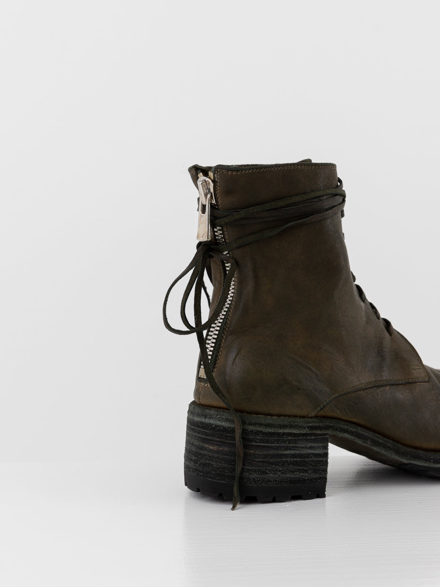 Guidi Front Tie/Back Zip Boot NB07V in Army Green at Worthwhile