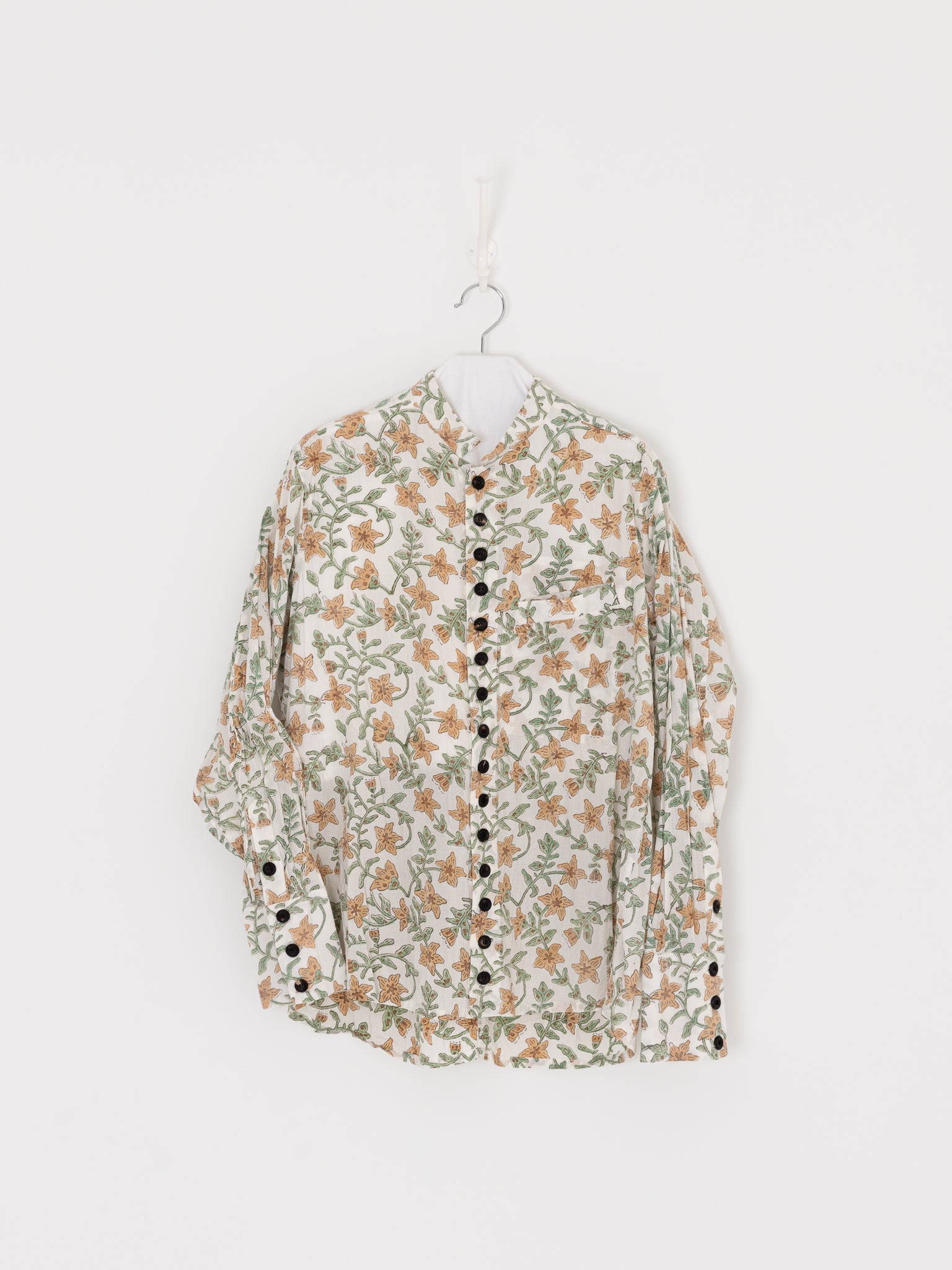 John Alexander Skelton Oldfield Shirt in White/Green/Peach - JOHN ALEXANDER SKELTON at Worthwhile - shop TOP