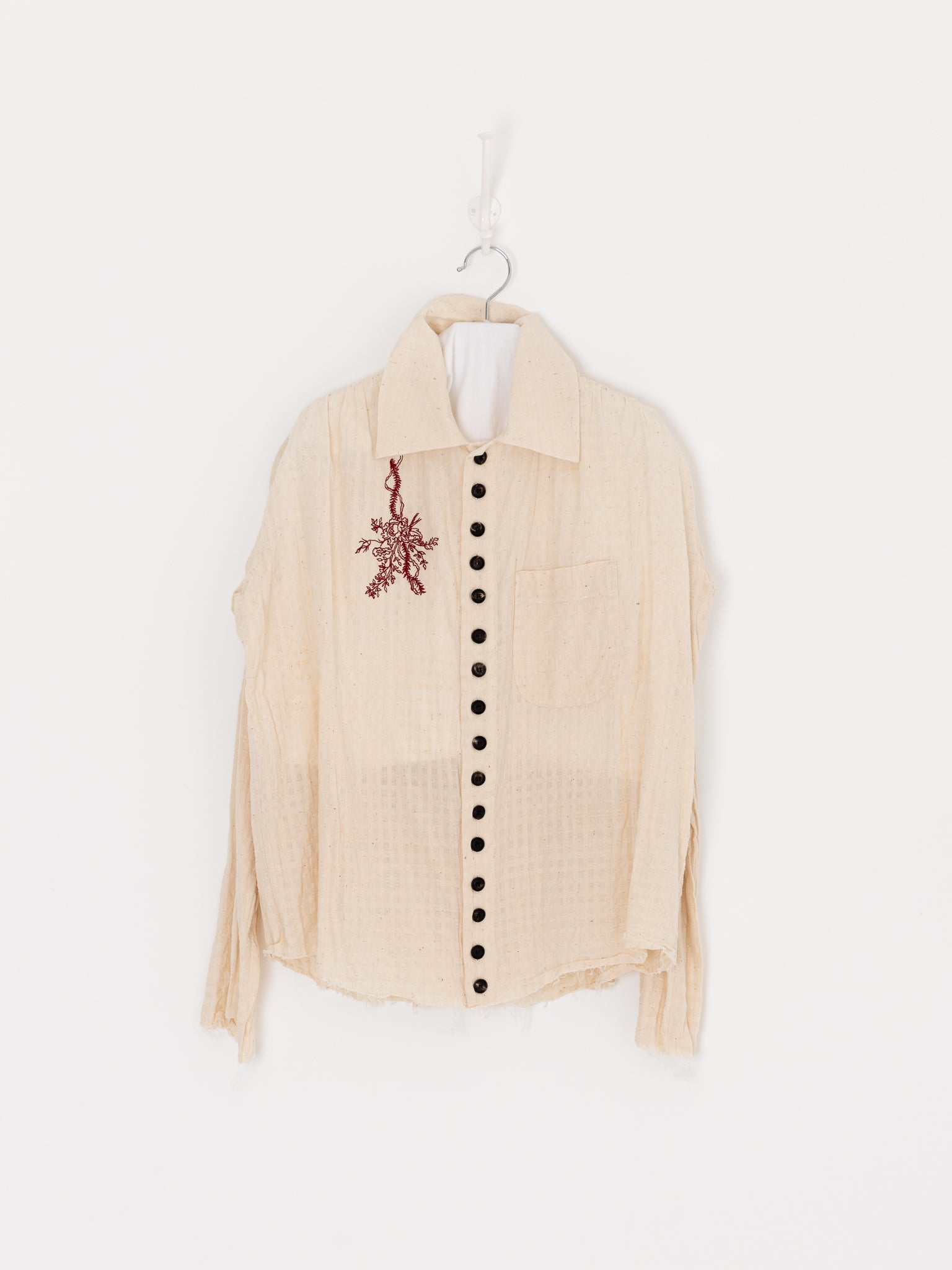 John Alexander Skelton Thespian Pleated Shirt in Cream Self Stripe - JOHN ALEXANDER SKELTON at Worthwhile - shop TOP