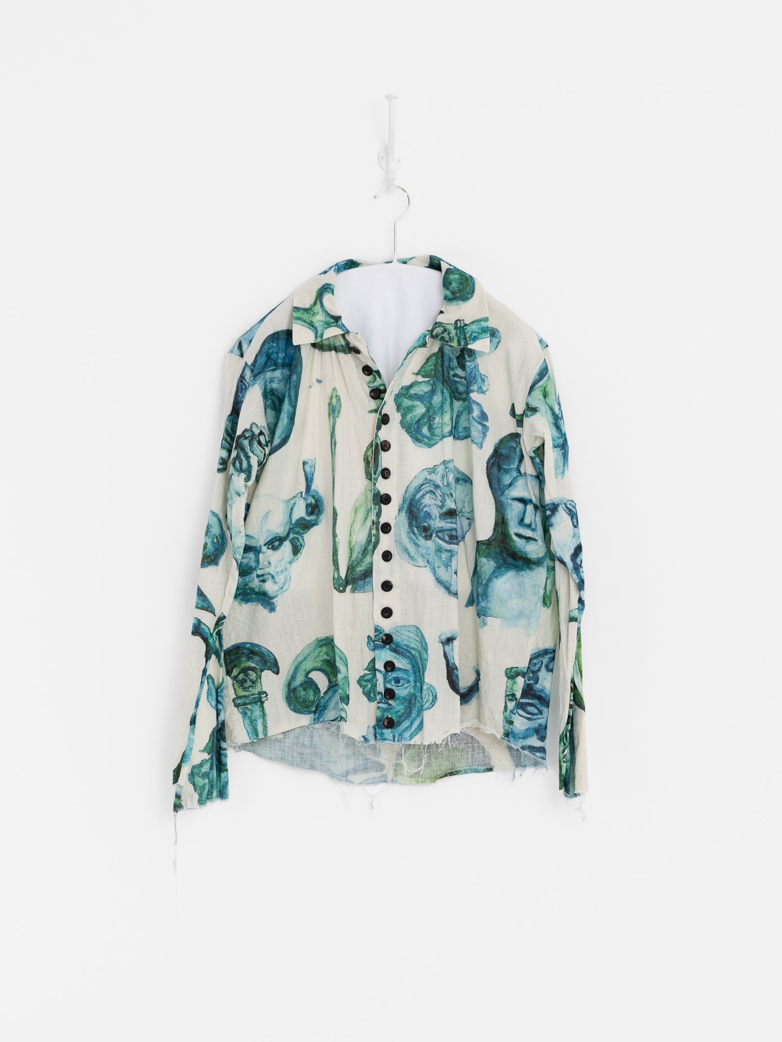 John Alexander Skelton Thespian Pleated Shirt in Cream, Green, & Blue - JOHN ALEXANDER SKELTON at Worthwhile - shop TOP