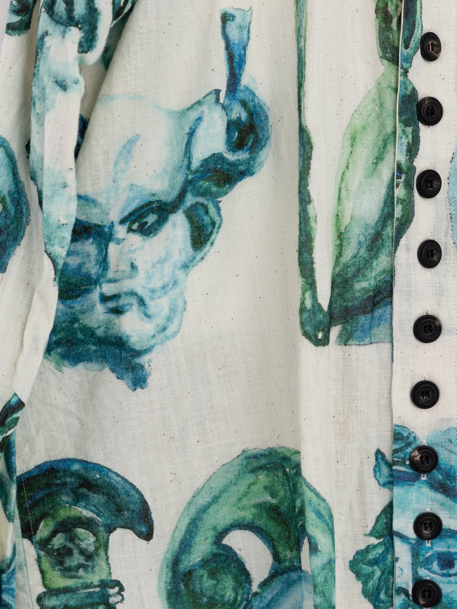 John Alexander Skelton Thespian Pleated Shirt in Cream, Green, & Blue - JOHN ALEXANDER SKELTON at Worthwhile - shop TOP