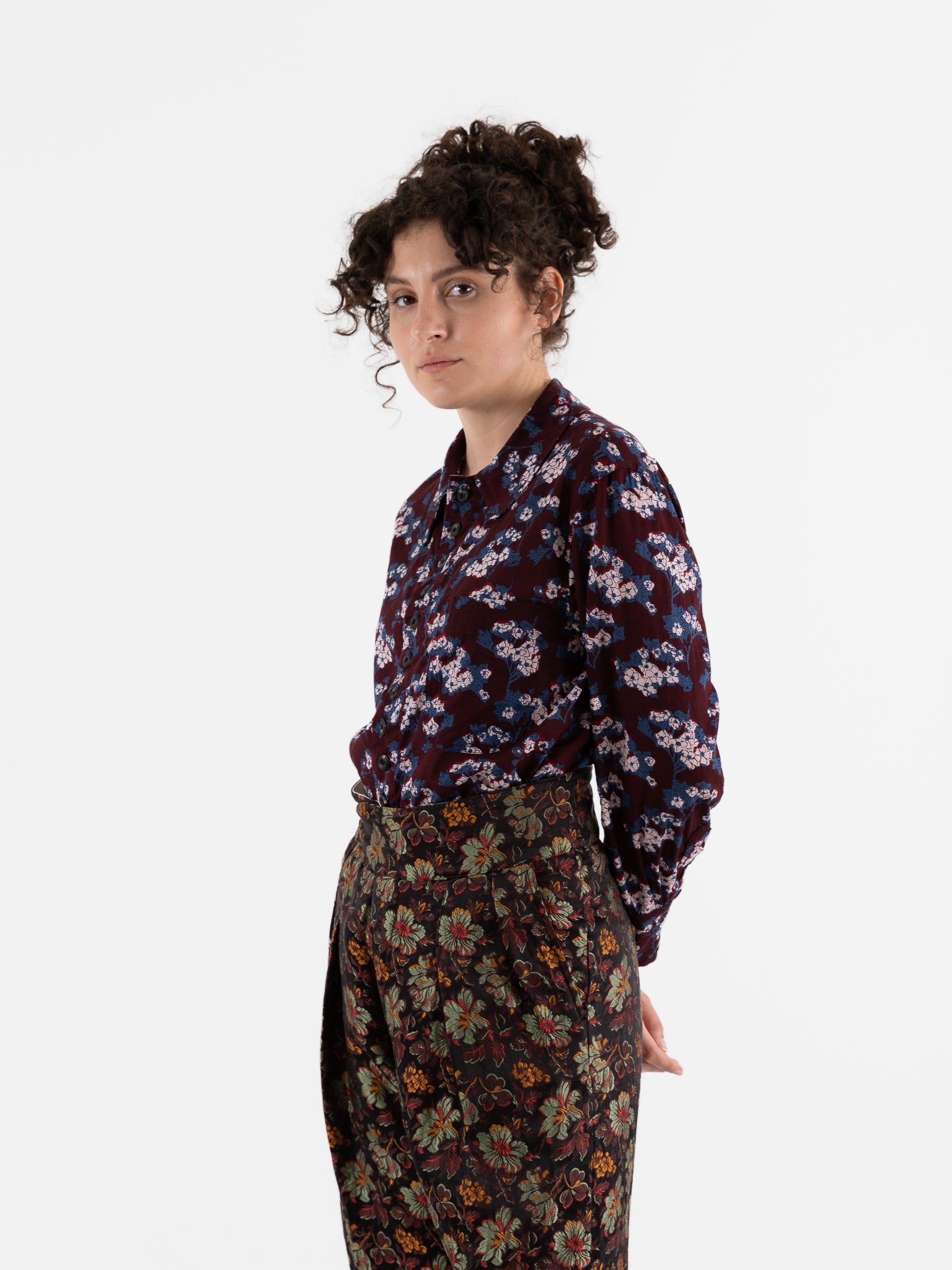 John Alexander Skelton Equinox Shirt in Blue/Brown/Cream Print - JOHN ALEXANDER SKELTON at Worthwhile