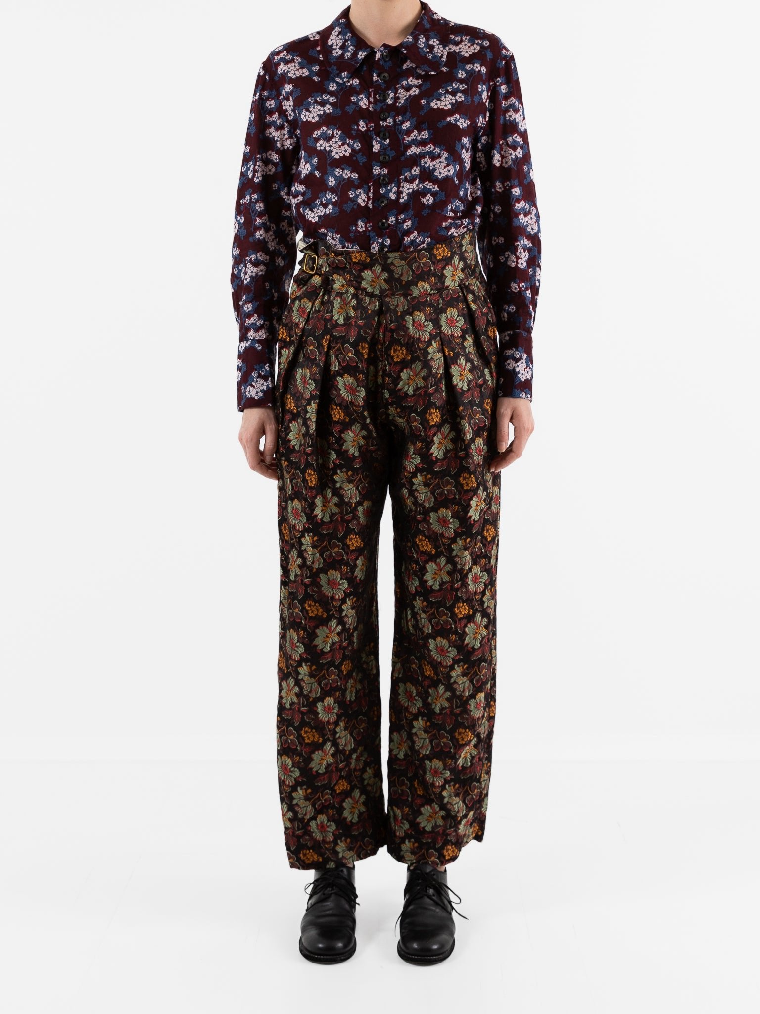 John Alexander Skelton Filigree Trouser in Black & Floral Silk - JOHN ALEXANDER SKELTON at Worthwhile