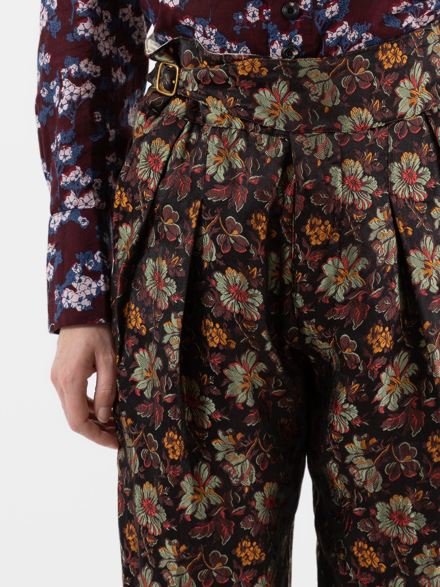 John Alexander Skelton Filigree Trouser in Black & Floral Silk - JOHN ALEXANDER SKELTON at Worthwhile