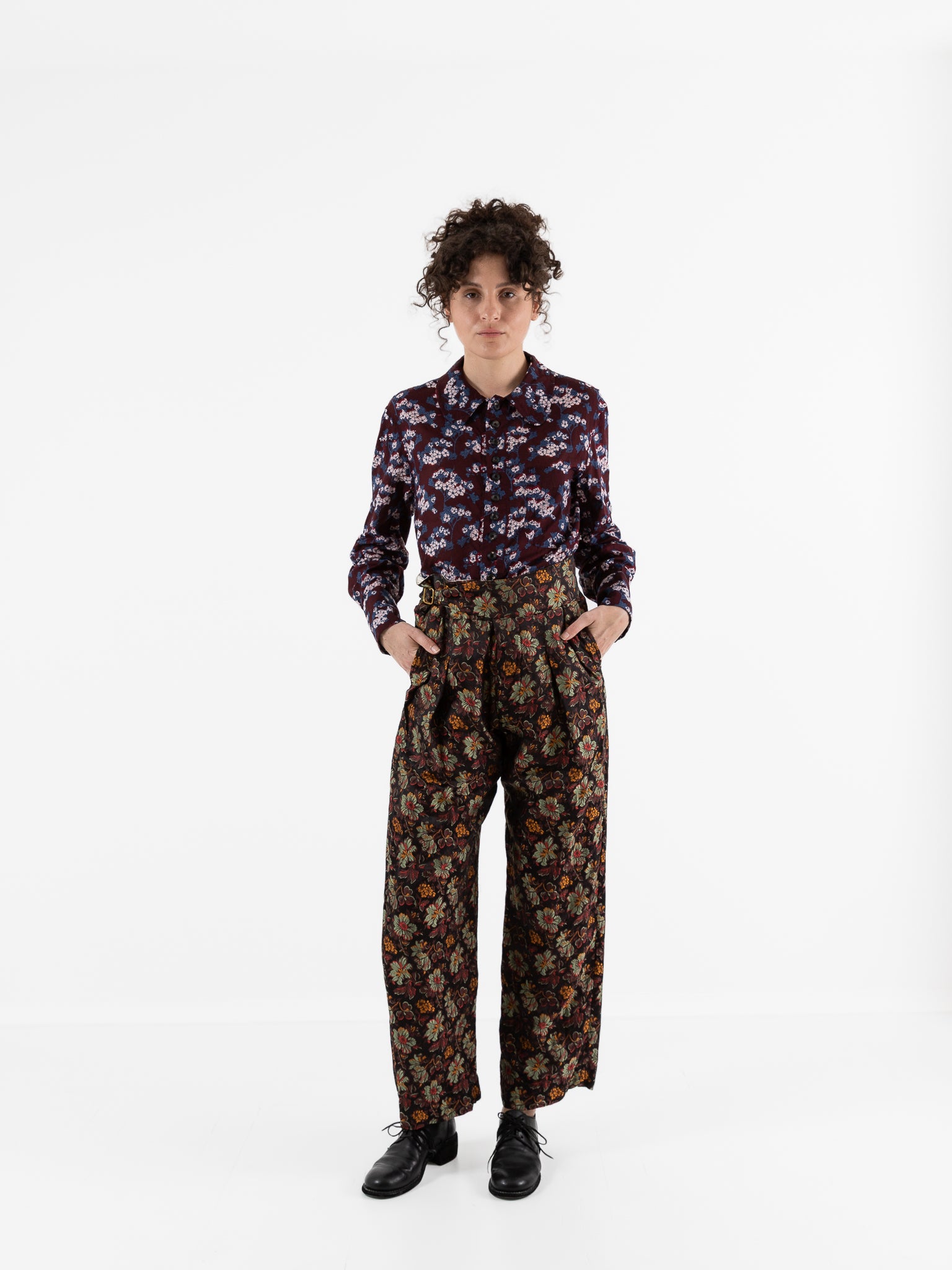 John Alexander Skelton Filigree Trouser in Black & Floral Silk - JOHN ALEXANDER SKELTON at Worthwhile
