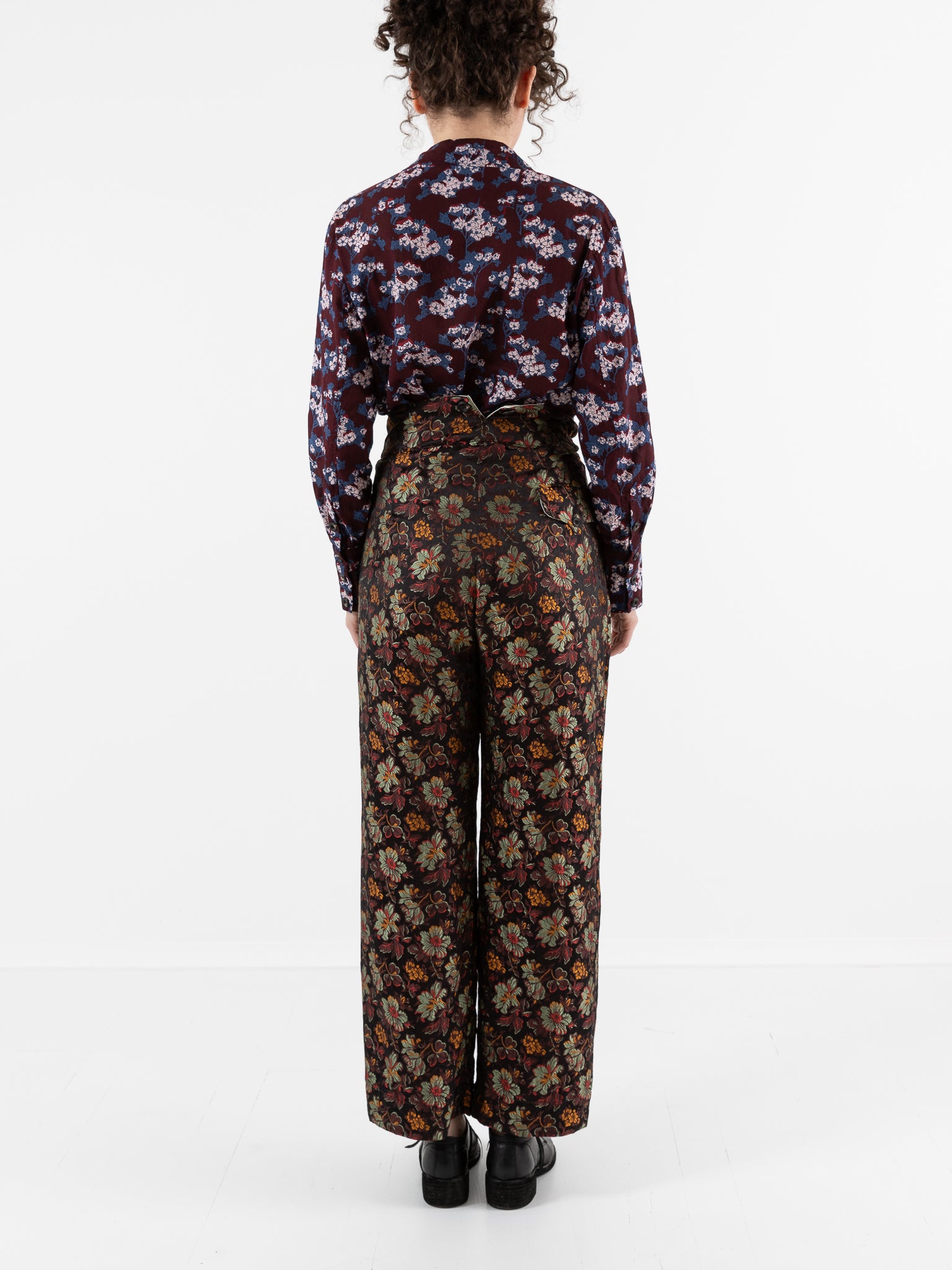 John Alexander Skelton Filigree Trouser in Black & Floral Silk - JOHN ALEXANDER SKELTON at Worthwhile