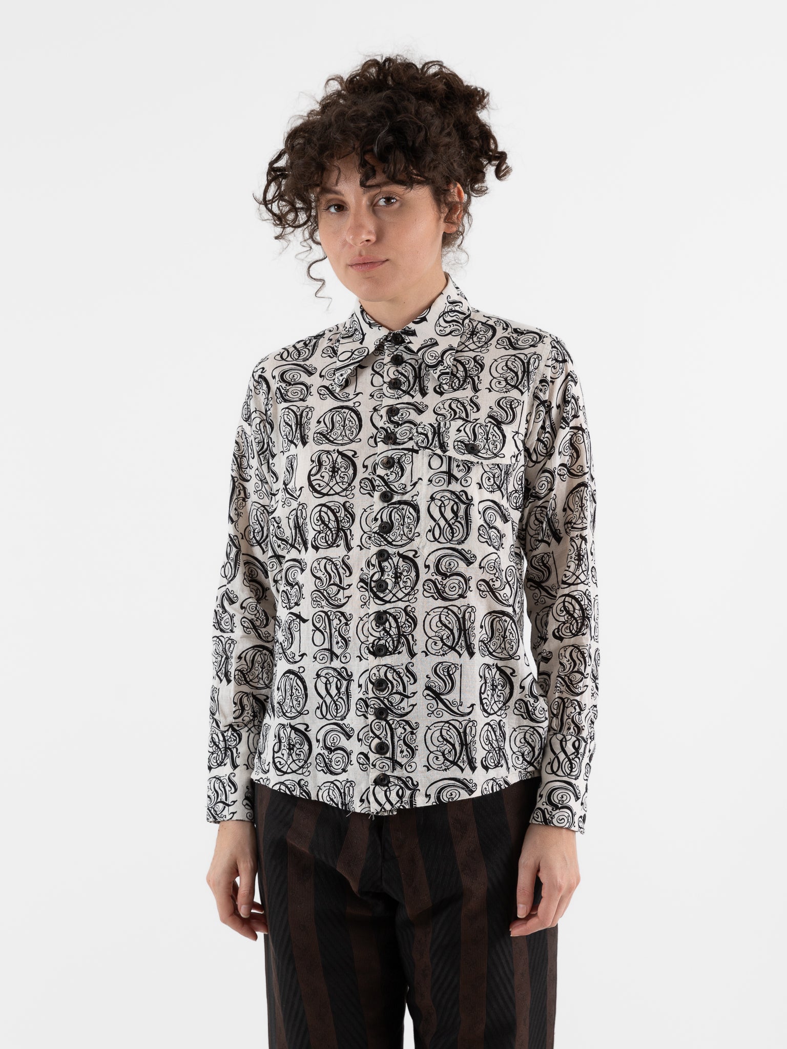 John Alexander Skelton Clink Shirt in Cream & Black Print - JOHN ALEXANDER SKELTON at Worthwhile