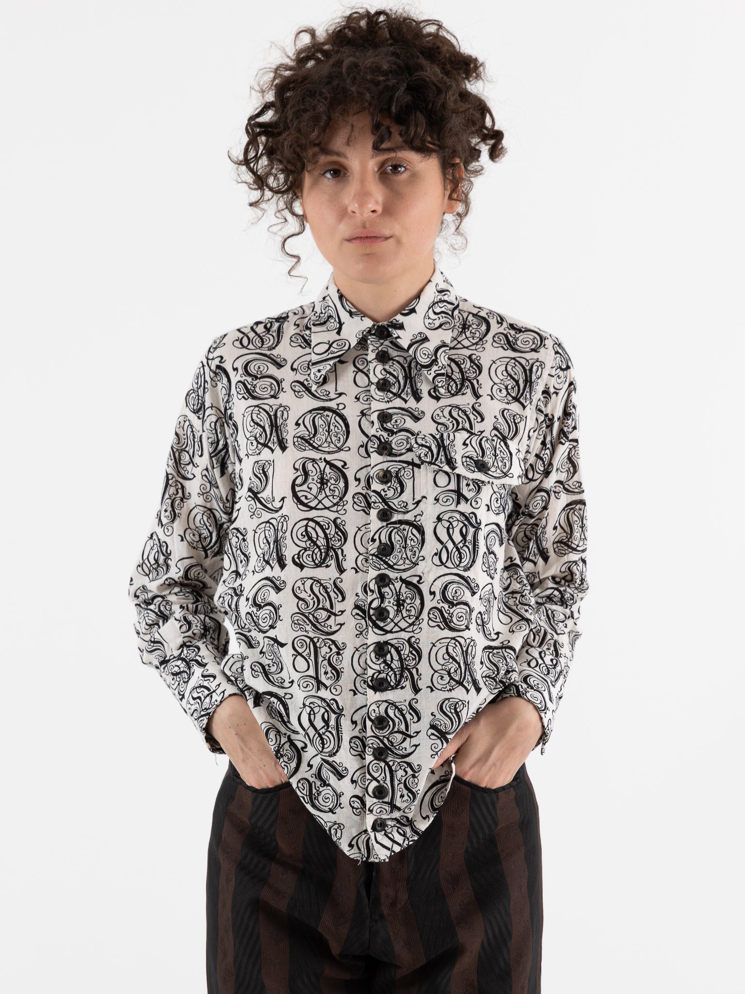 John Alexander Skelton Clink Shirt in Cream & Black Print - JOHN ALEXANDER SKELTON at Worthwhile
