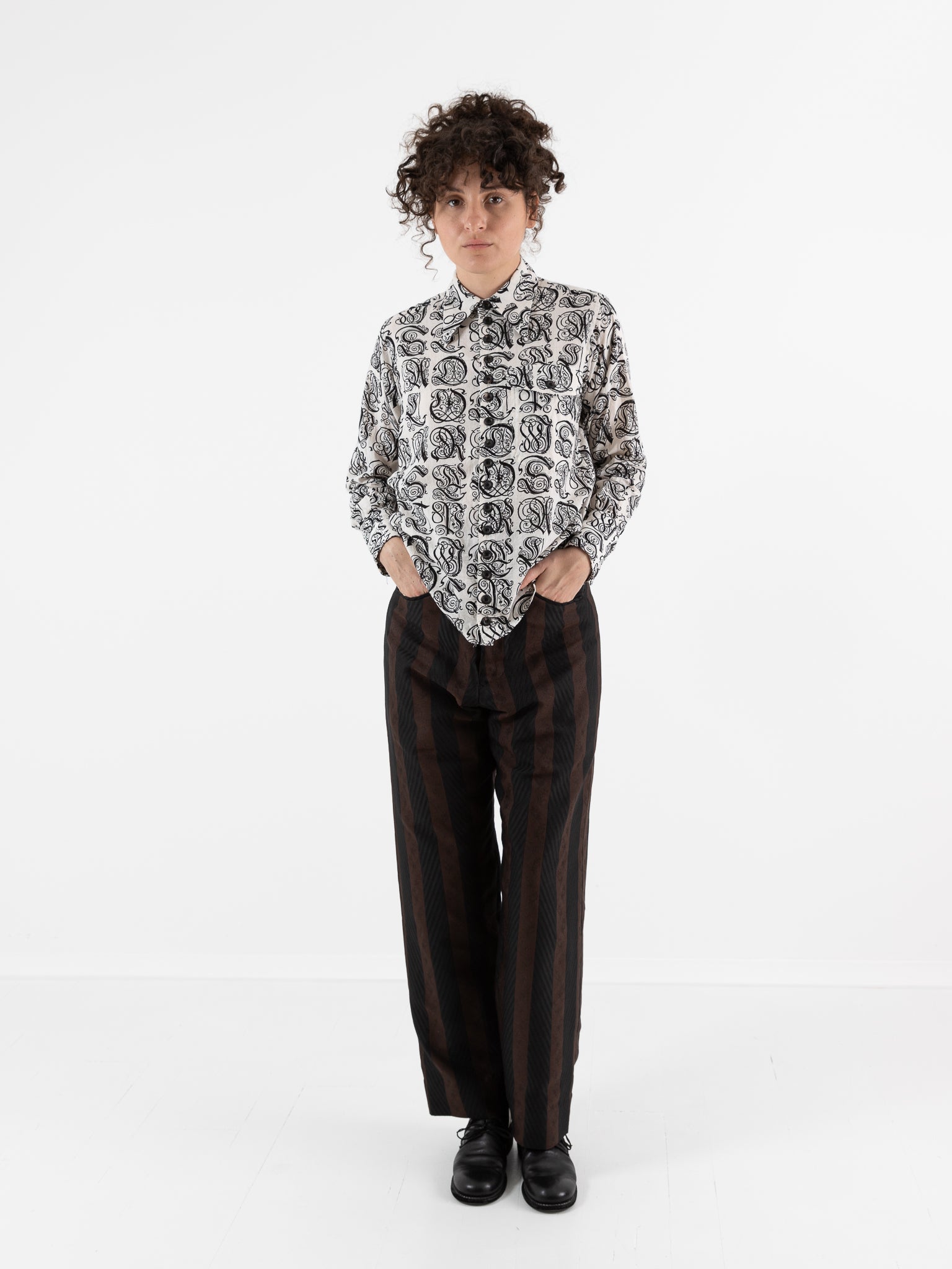 John Alexander Skelton Clink Shirt in Cream & Black Print - JOHN ALEXANDER SKELTON at Worthwhile