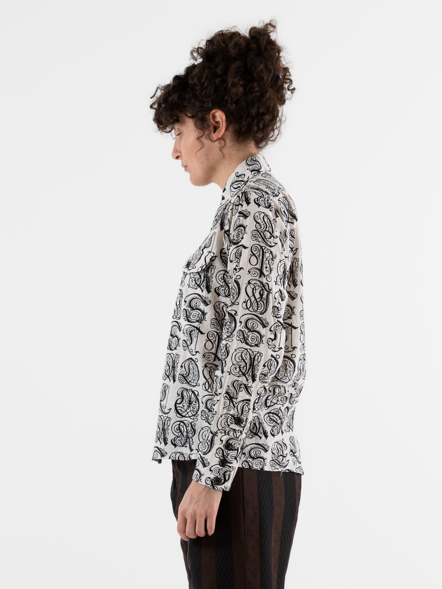 John Alexander Skelton Clink Shirt in Cream & Black Print - JOHN ALEXANDER SKELTON at Worthwhile