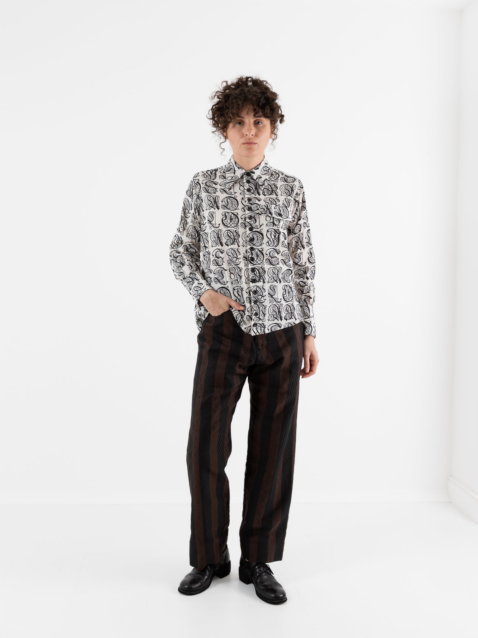 John Alexander Skelton Clink Shirt in Cream & Black Print - JOHN ALEXANDER SKELTON at Worthwhile