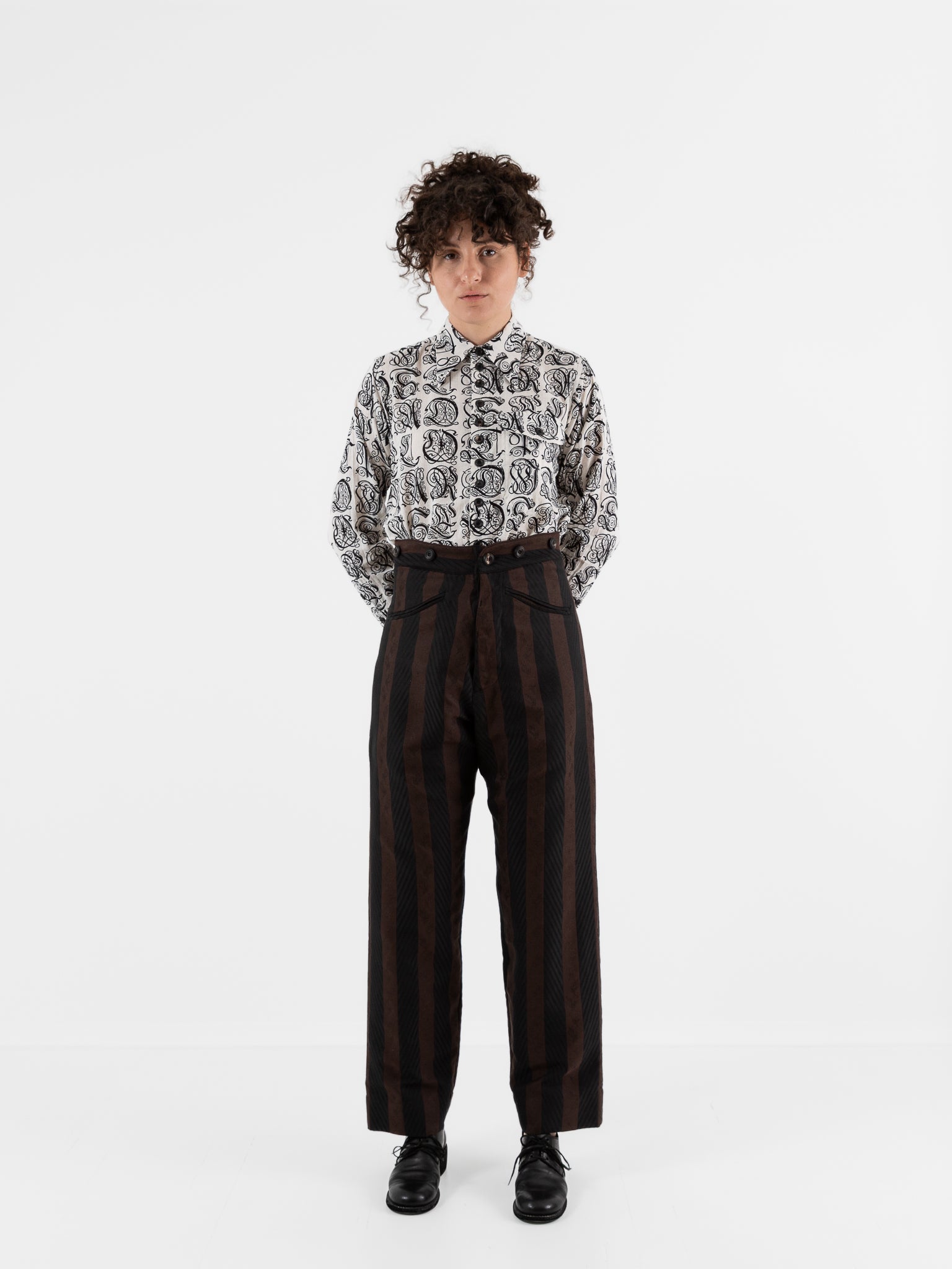 John Alexander Skelton Kilvert Trouser in Black & Brown Stripe - JOHN ALEXANDER SKELTON at Worthwhile