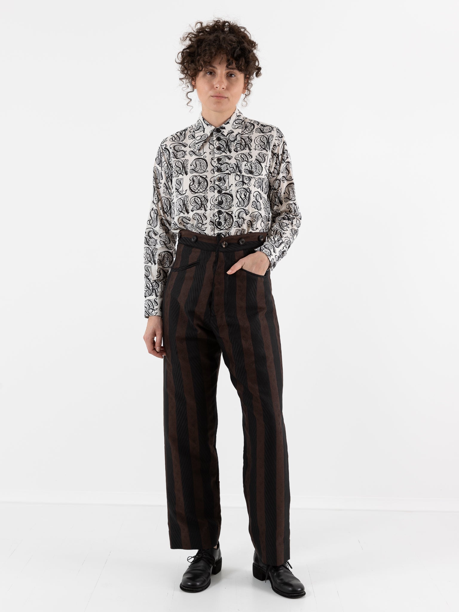 John Alexander Skelton Clink Shirt in Cream & Black Print - JOHN ALEXANDER SKELTON at Worthwhile