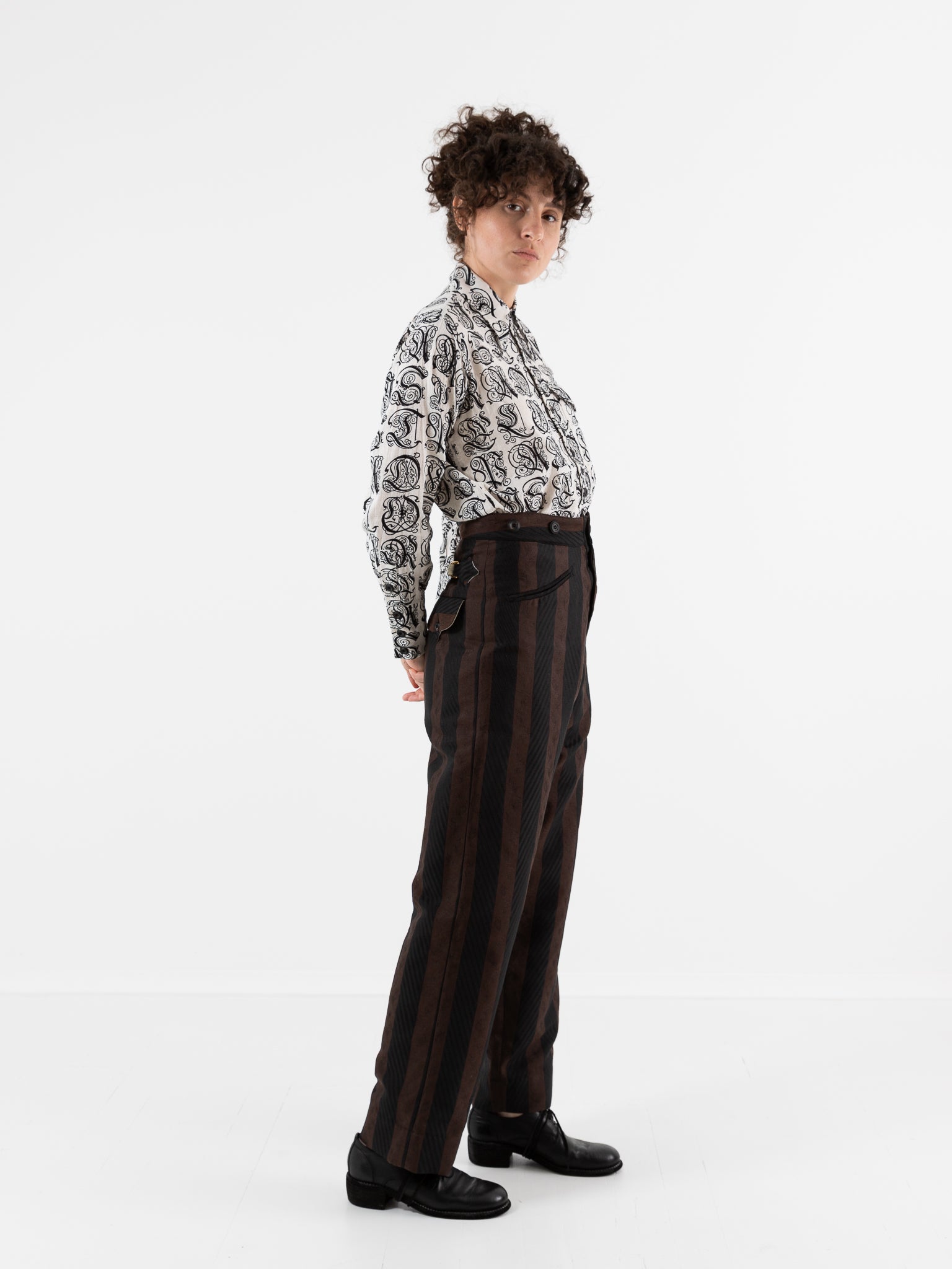 John Alexander Skelton Kilvert Trouser in Black & Brown Stripe - JOHN ALEXANDER SKELTON at Worthwhile