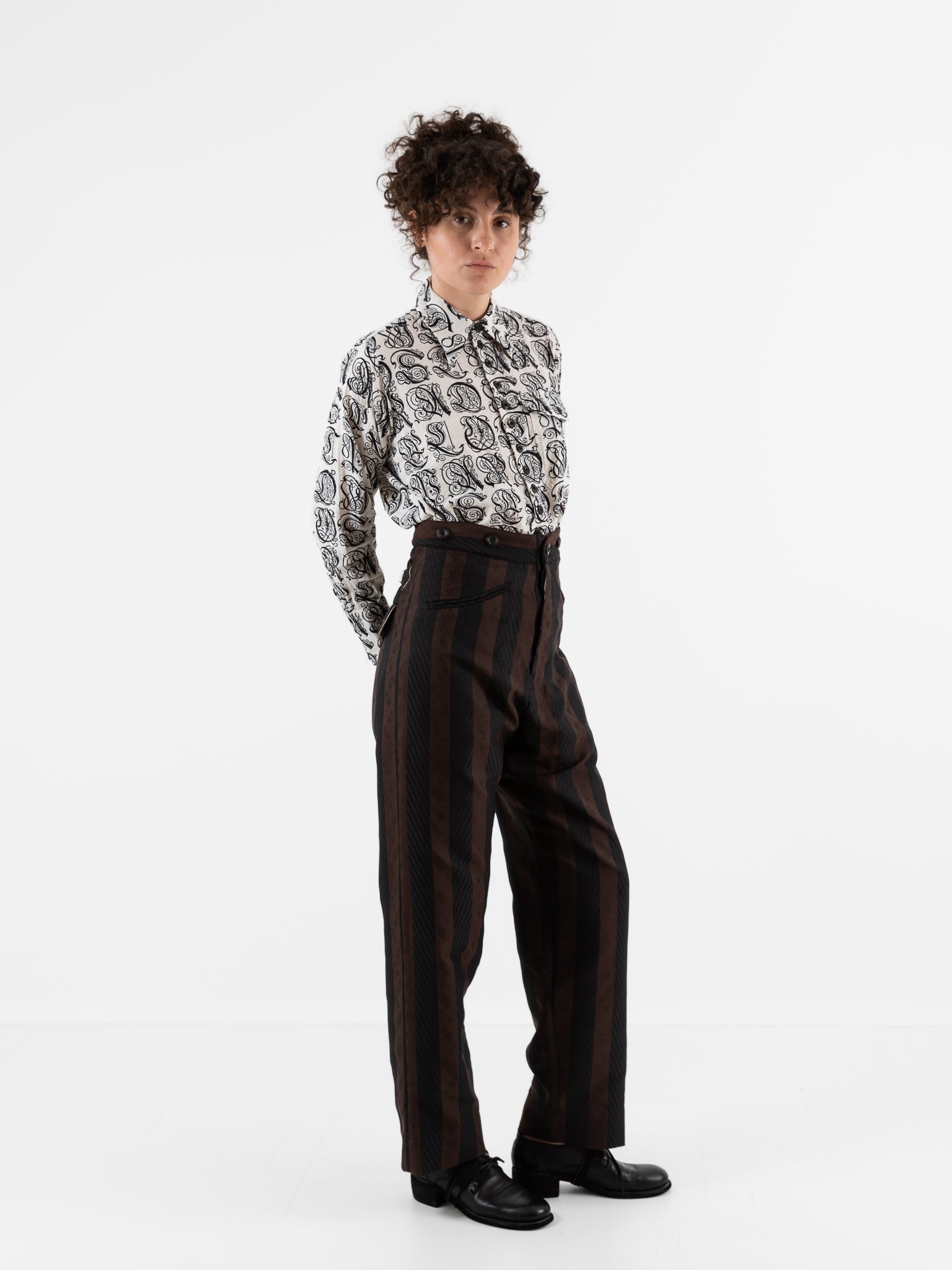 John Alexander Skelton Kilvert Trouser in Black & Brown Stripe - JOHN ALEXANDER SKELTON at Worthwhile