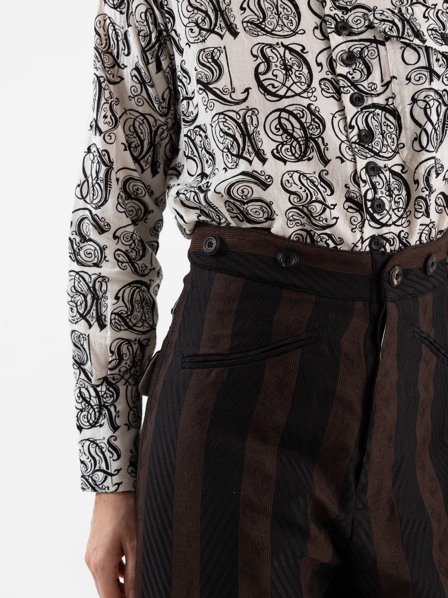 John Alexander Skelton Kilvert Trouser in Black & Brown Stripe - JOHN ALEXANDER SKELTON at Worthwhile