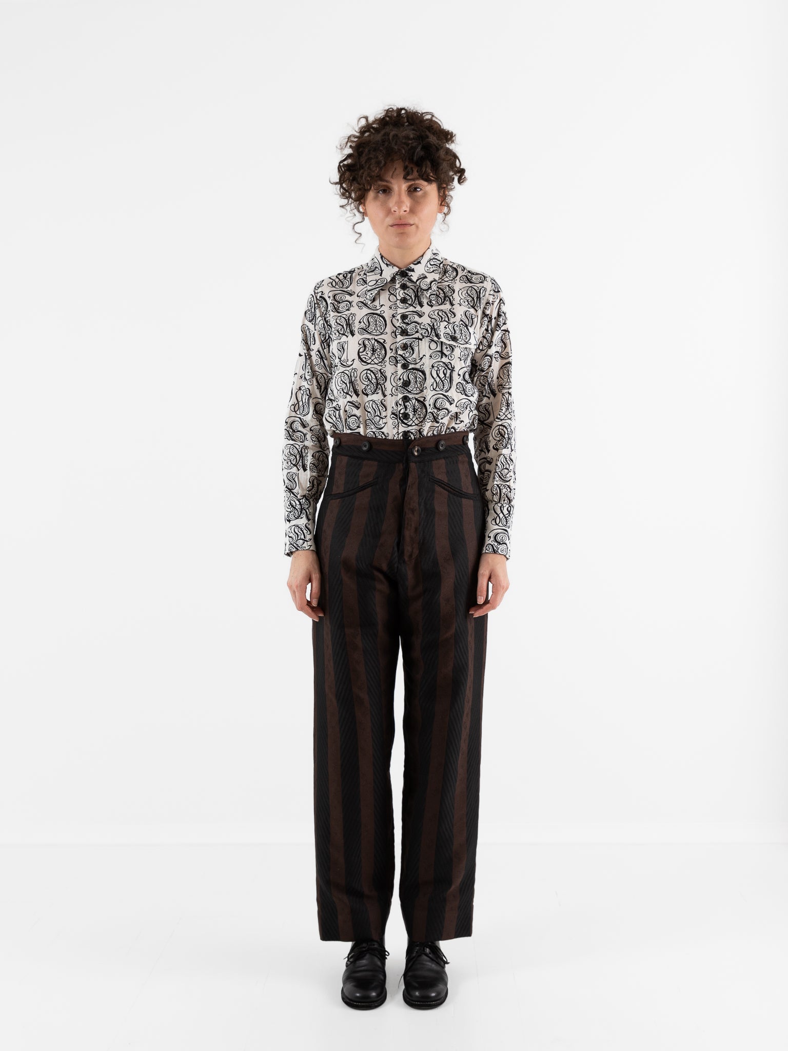 John Alexander Skelton Kilvert Trouser in Black & Brown Stripe - JOHN ALEXANDER SKELTON at Worthwhile