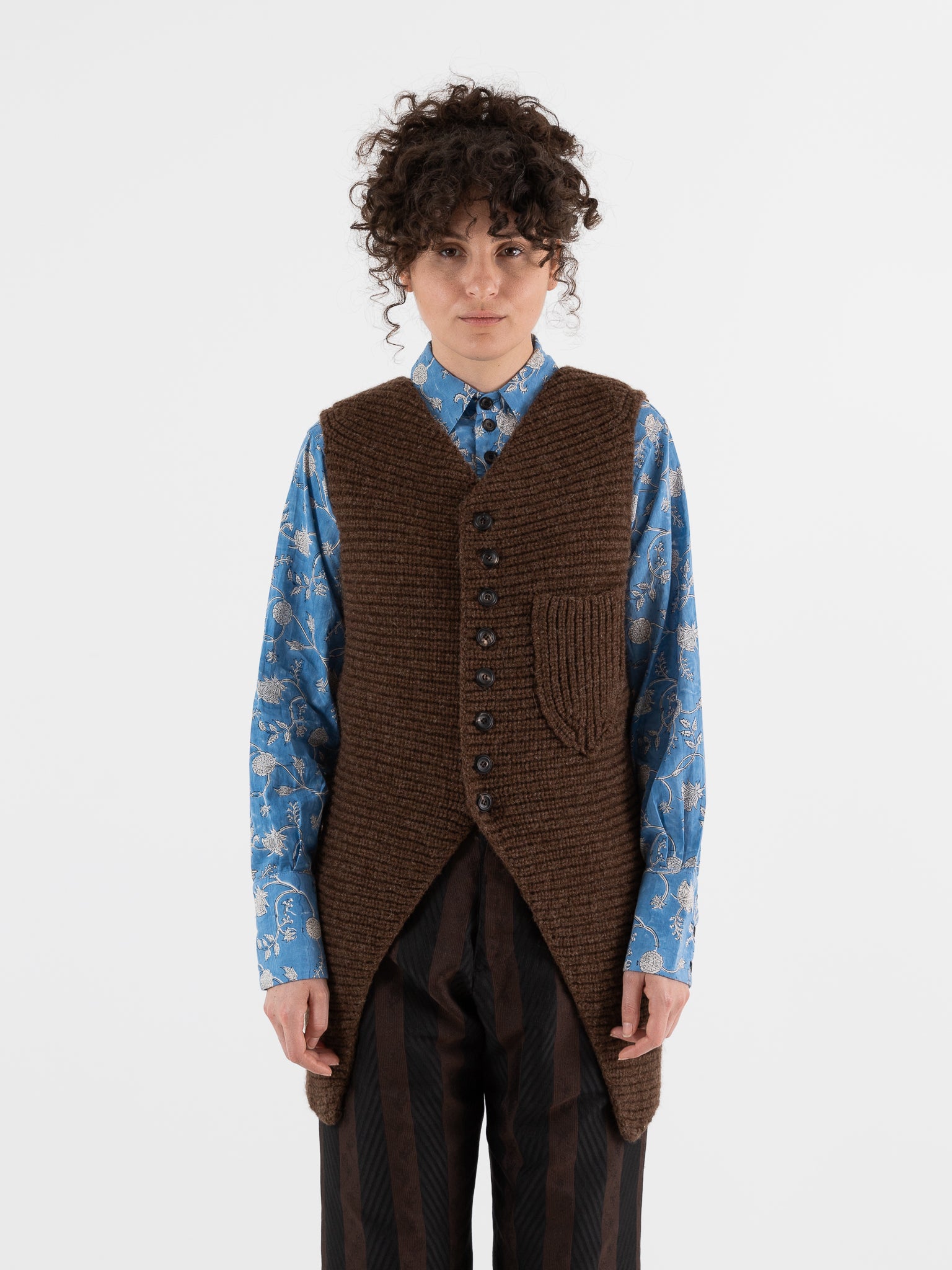 John Alexander Skelton Heavy Stitch Long Waistcoat in Brown - JOHN ALEXANDER SKELTON at Worthwhile