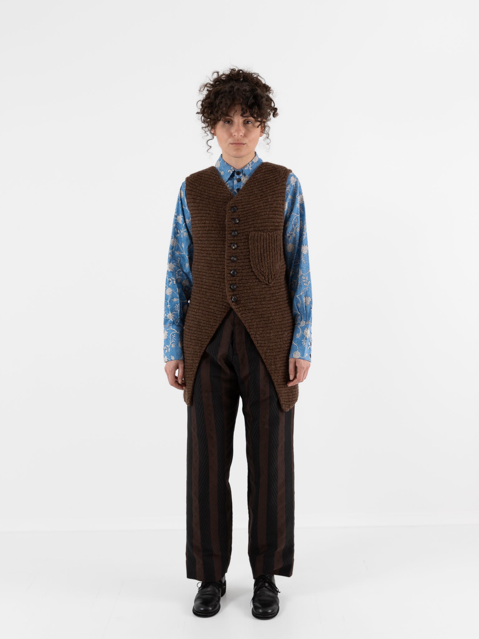 John Alexander Skelton Heavy Stitch Long Waistcoat in Brown - JOHN ALEXANDER SKELTON at Worthwhile