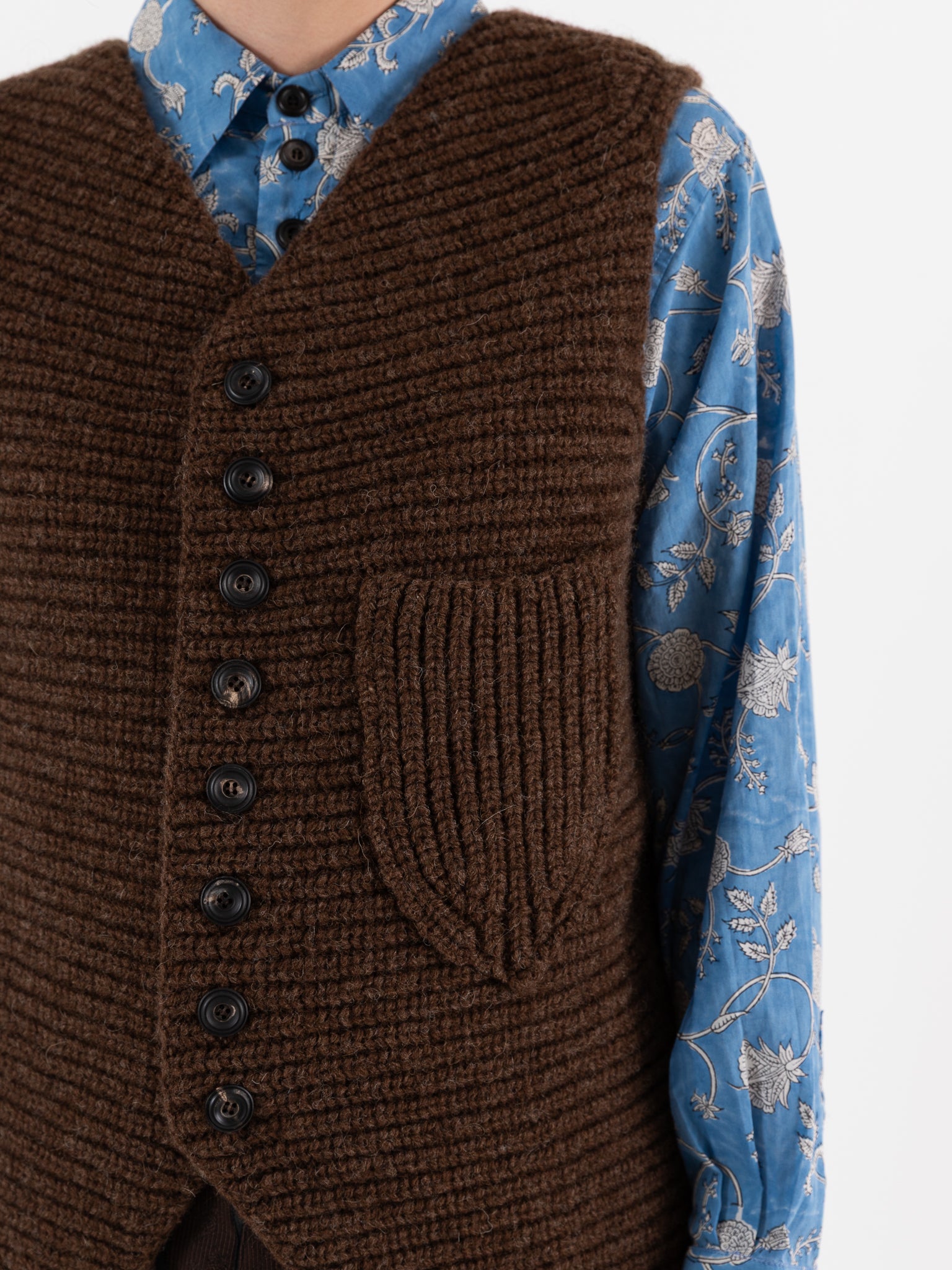 John Alexander Skelton Heavy Stitch Long Waistcoat in Brown - JOHN ALEXANDER SKELTON at Worthwhile