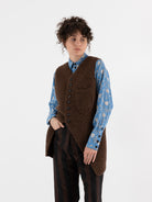 John Alexander Skelton Heavy Stitch Long Waistcoat in Brown - JOHN ALEXANDER SKELTON at Worthwhile