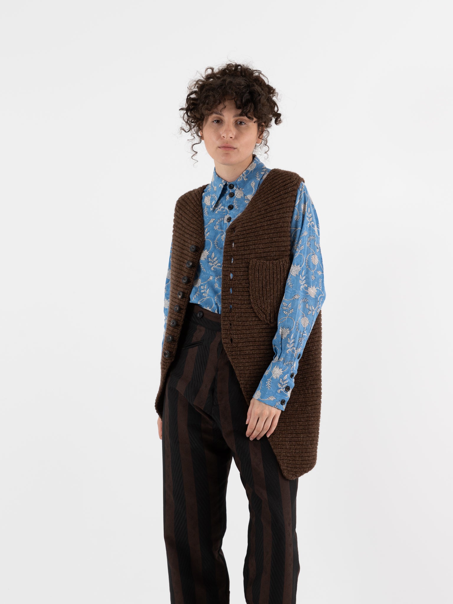 John Alexander Skelton Heavy Stitch Long Waistcoat in Brown - JOHN ALEXANDER SKELTON at Worthwhile