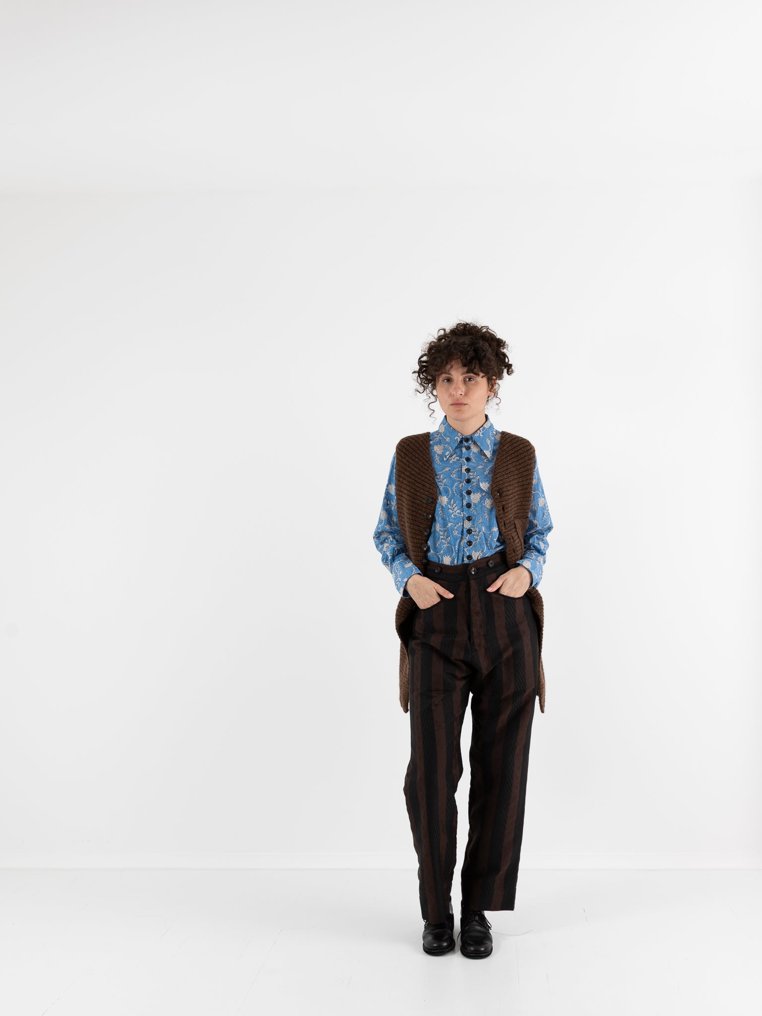 John Alexander Skelton Heavy Stitch Long Waistcoat in Brown - JOHN ALEXANDER SKELTON at Worthwhile