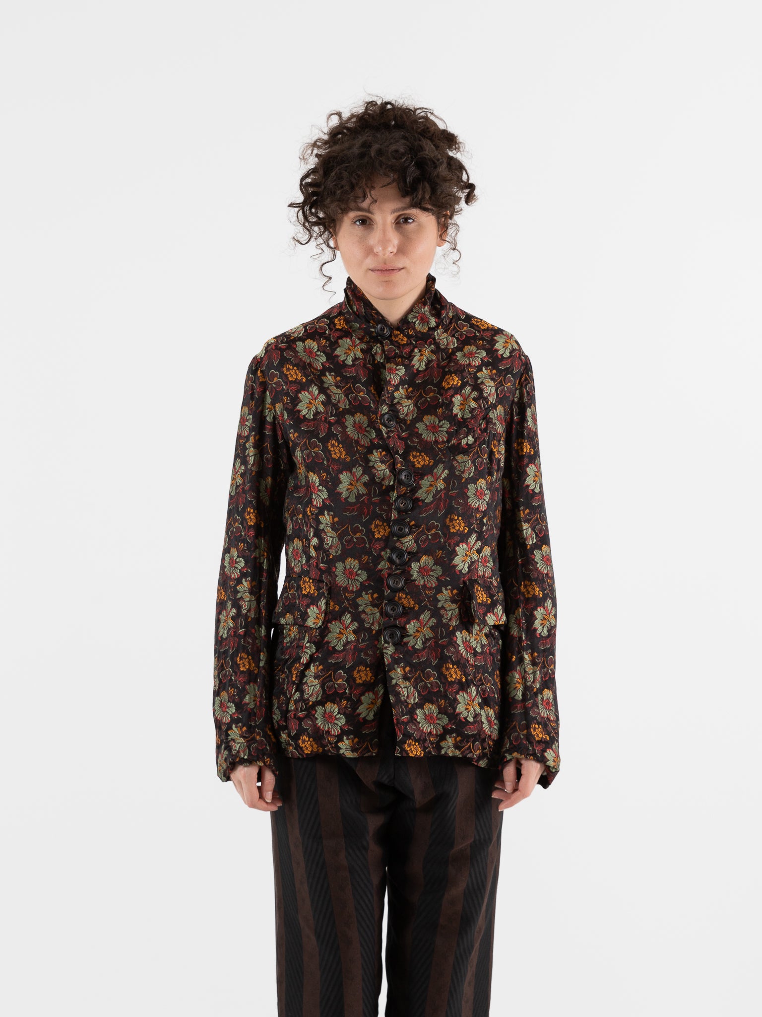 John Alexander Skelton Horace Jacket in Black & Floral Silk - JOHN ALEXANDER SKELTON at Worthwhile