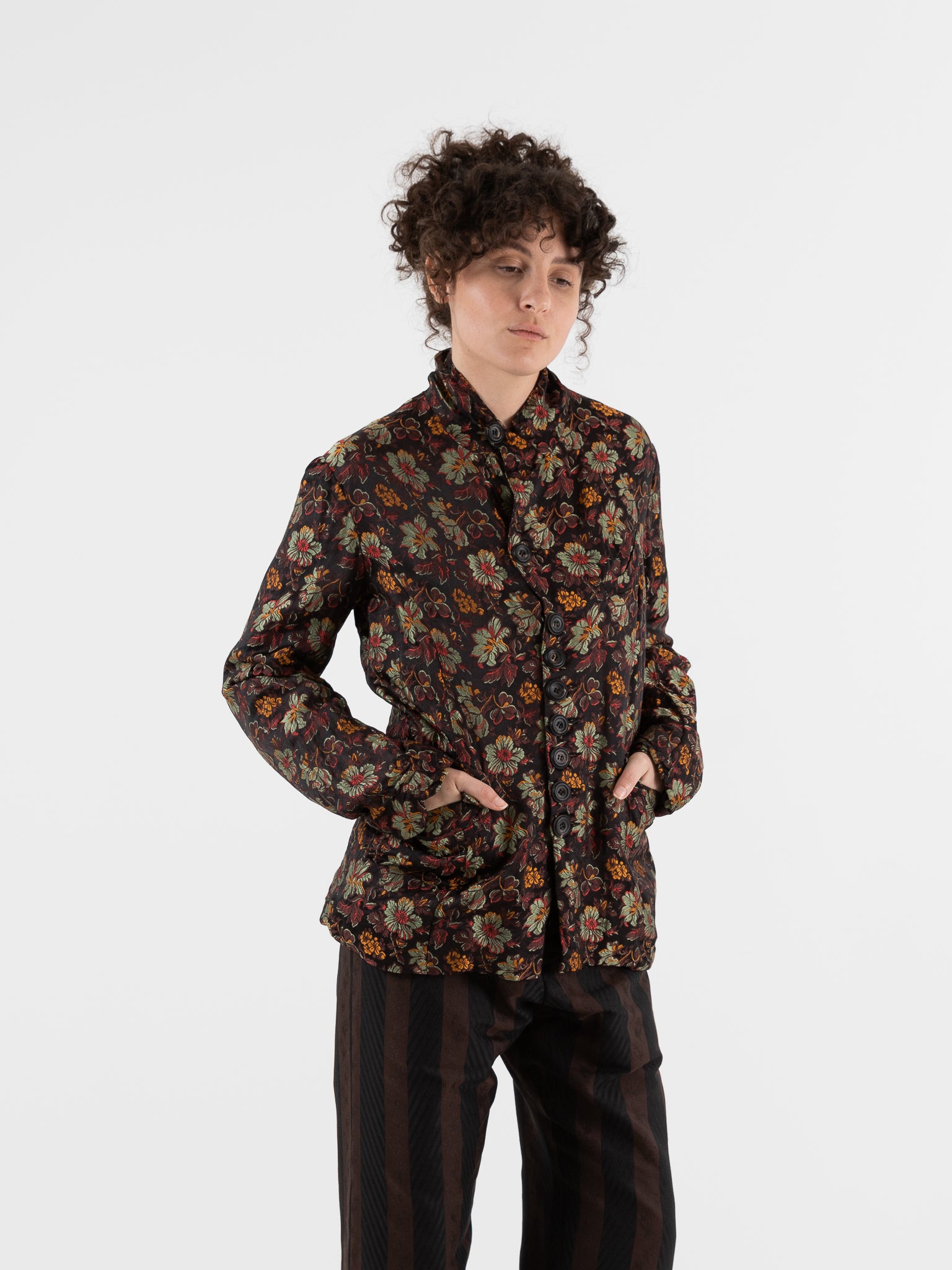 John Alexander Skelton Horace Jacket in Black & Floral Silk - JOHN ALEXANDER SKELTON at Worthwhile