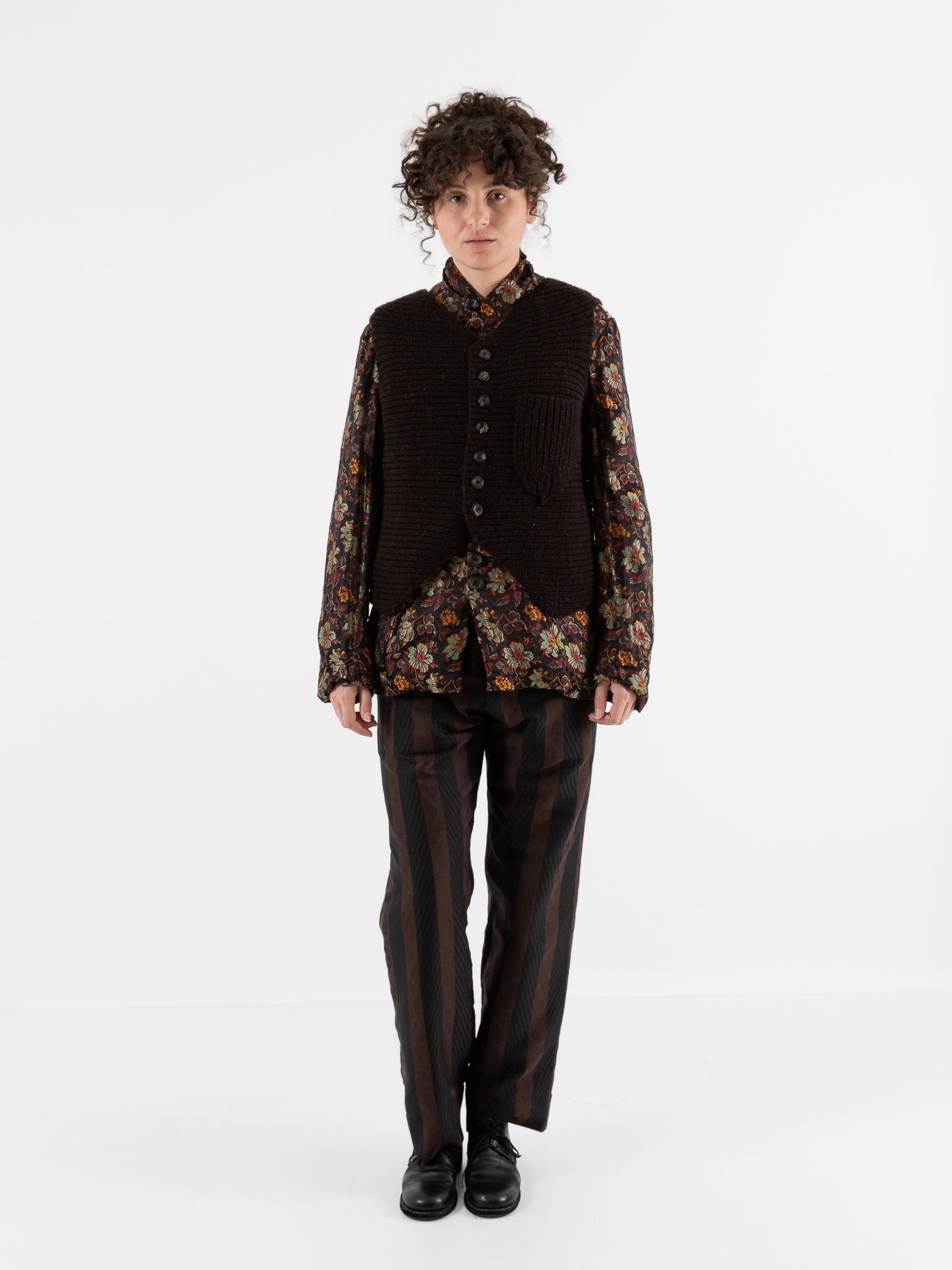 John Alexander Skelton Heavy Stitch Waistcoat in Dark Brown - JOHN ALEXANDER SKELTON at Worthwhile