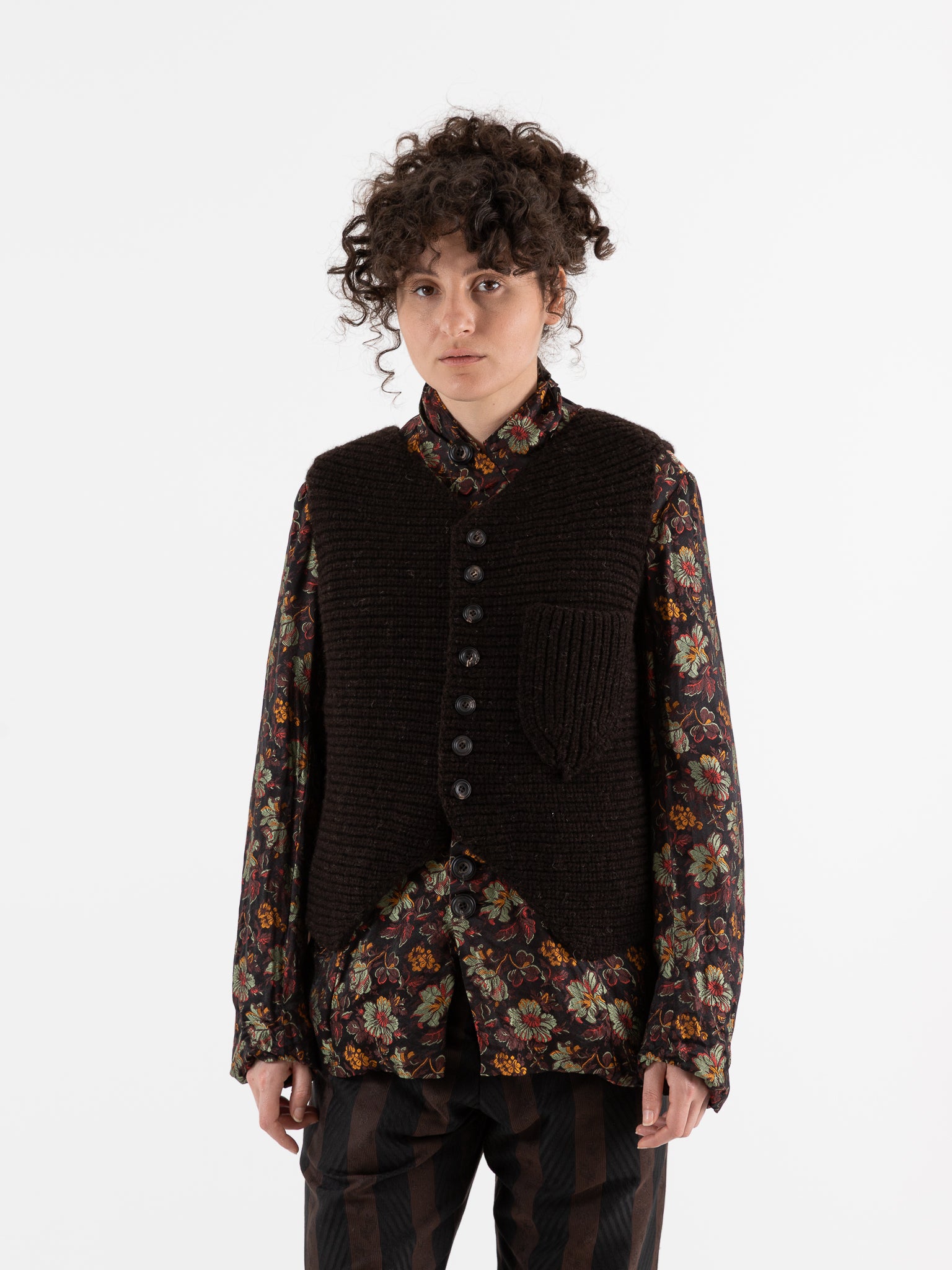 John Alexander Skelton Heavy Stitch Waistcoat in Dark Brown - JOHN ALEXANDER SKELTON at Worthwhile