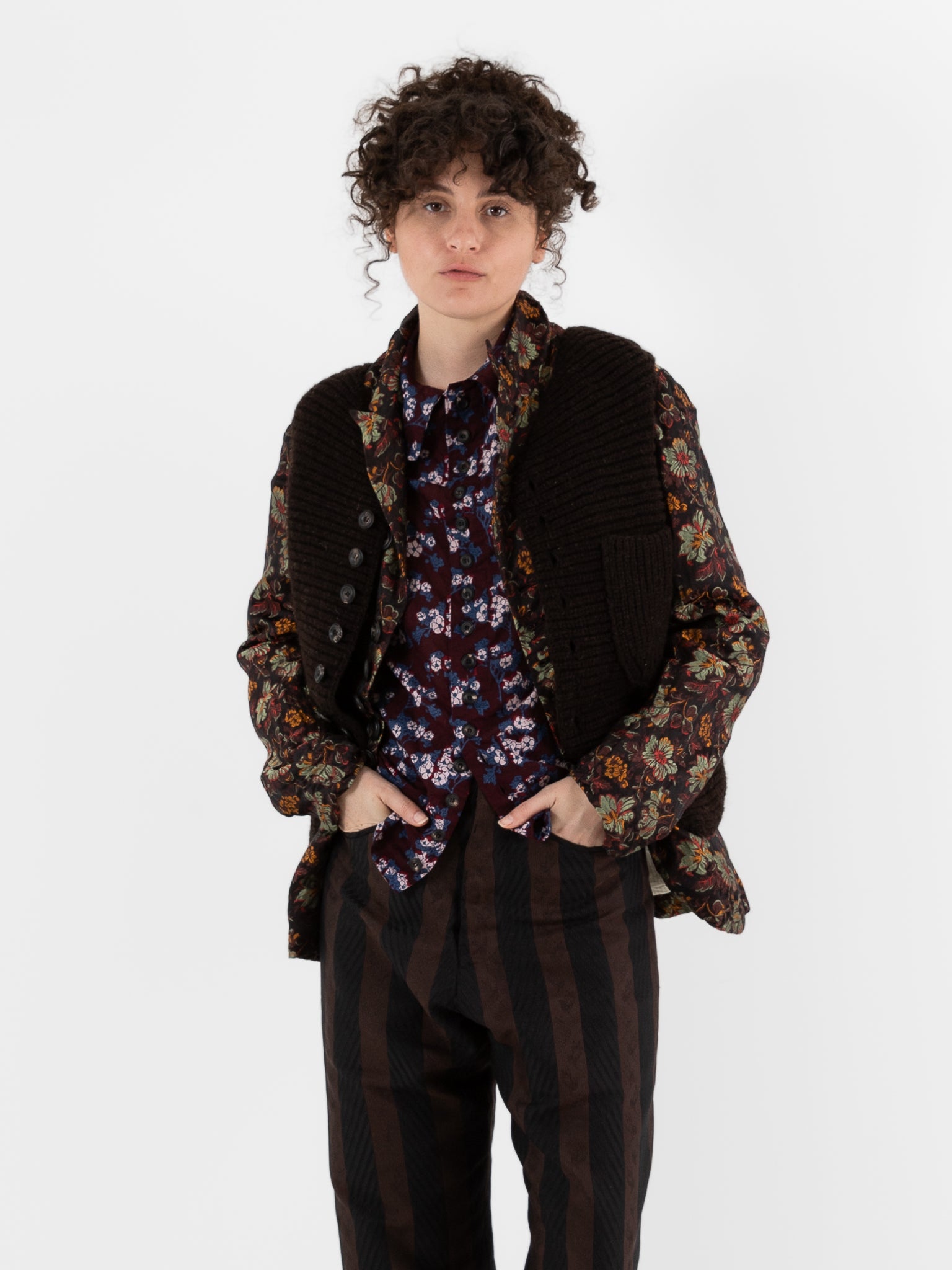 John Alexander Skelton Heavy Stitch Waistcoat in Dark Brown - JOHN ALEXANDER SKELTON at Worthwhile