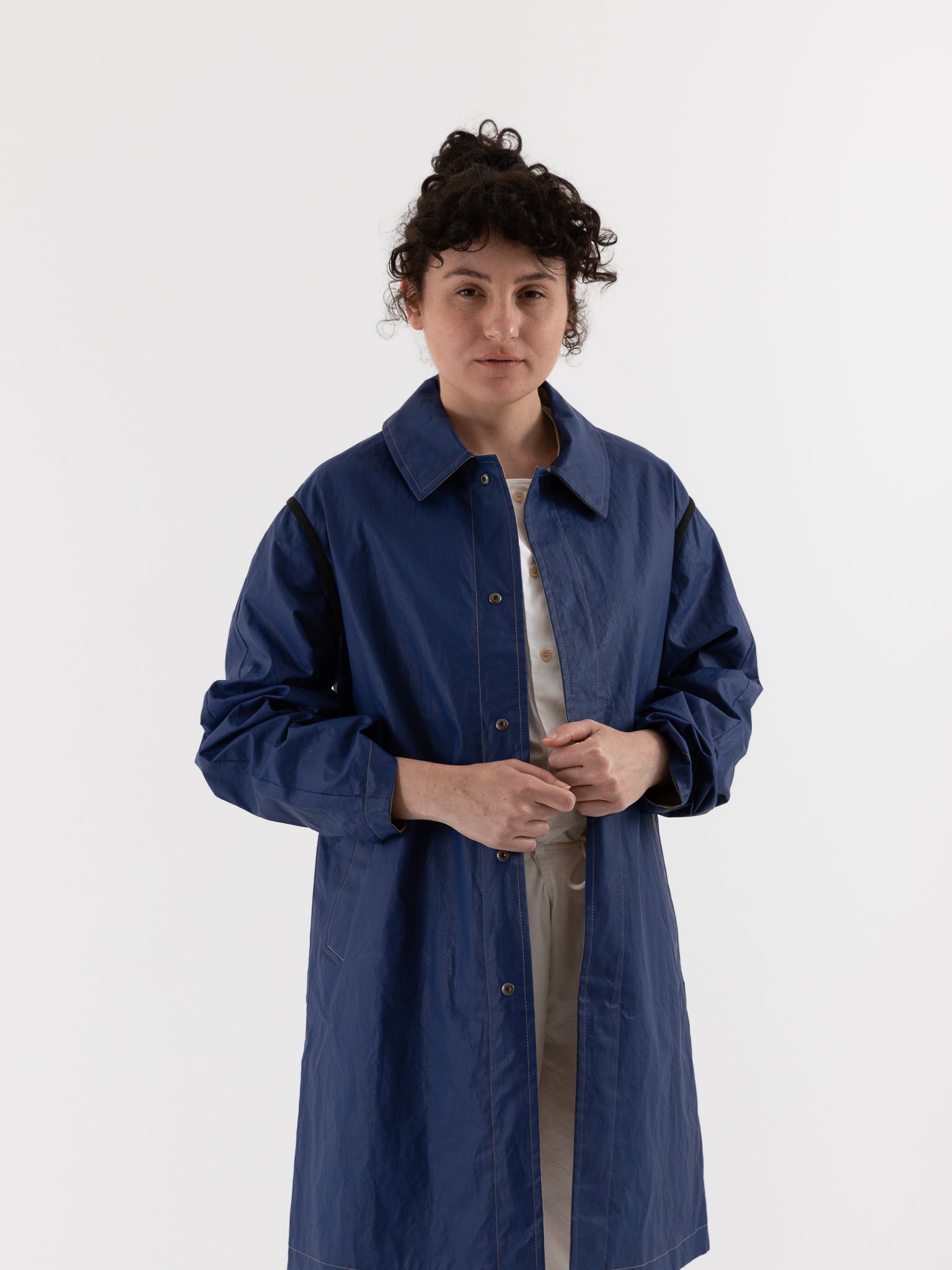 Konrad Joseph Reversible Coated Linen Coat in Natural & Delft - KONRAD at Worthwhile - shop COAT