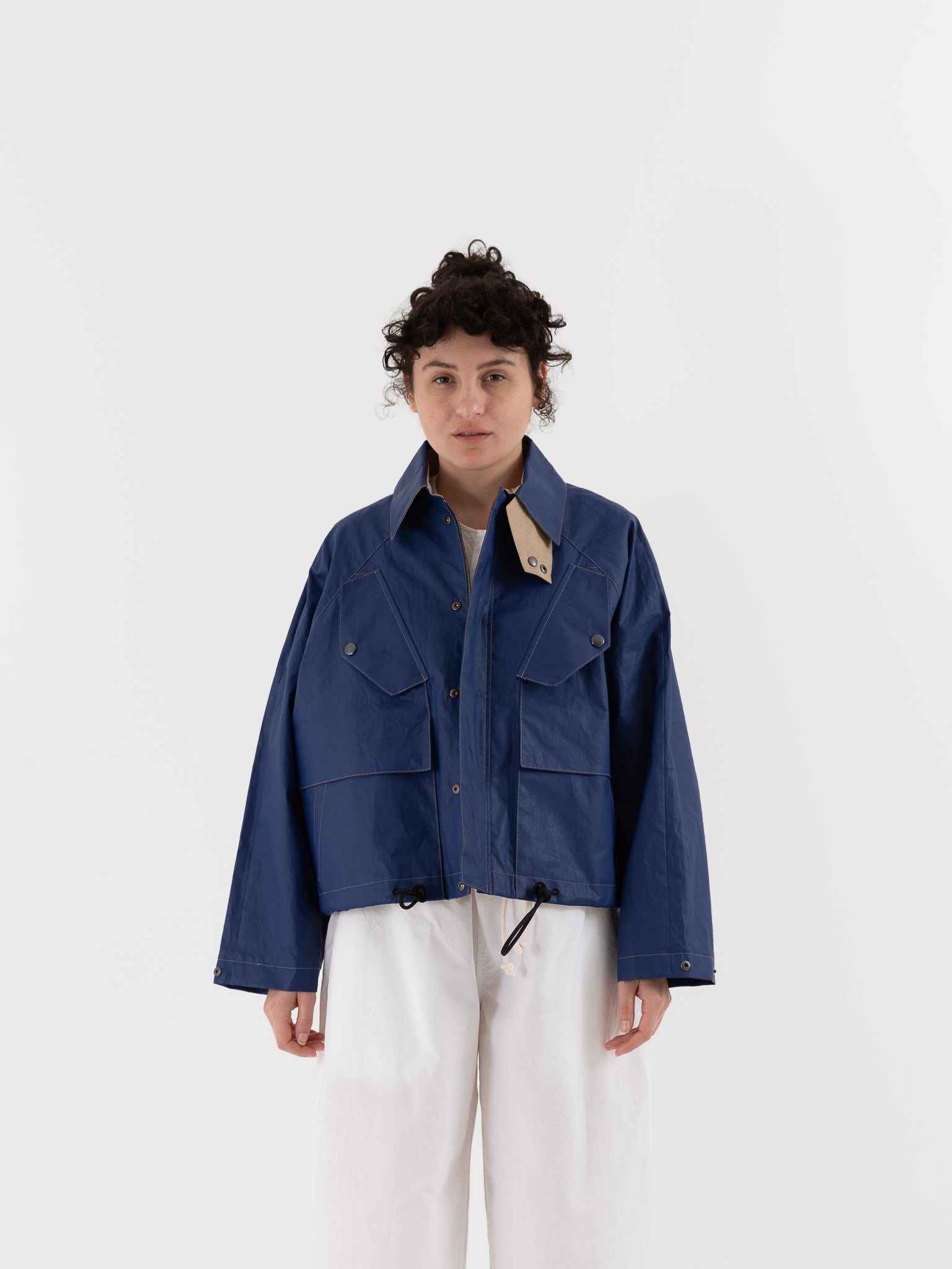 Konrad Florian Reversible Coated Linen Jacket in Natural & Delft - KONRAD at Worthwhile - shop COAT