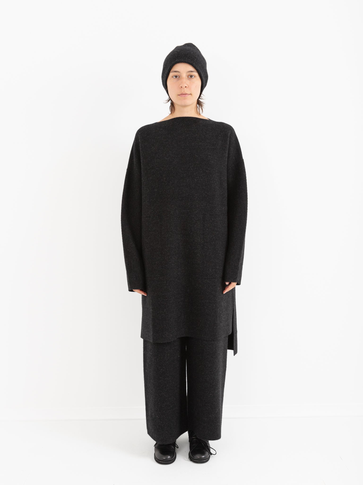 Lauren Manoogian Double Knit Boatneck Dress, Black Melange