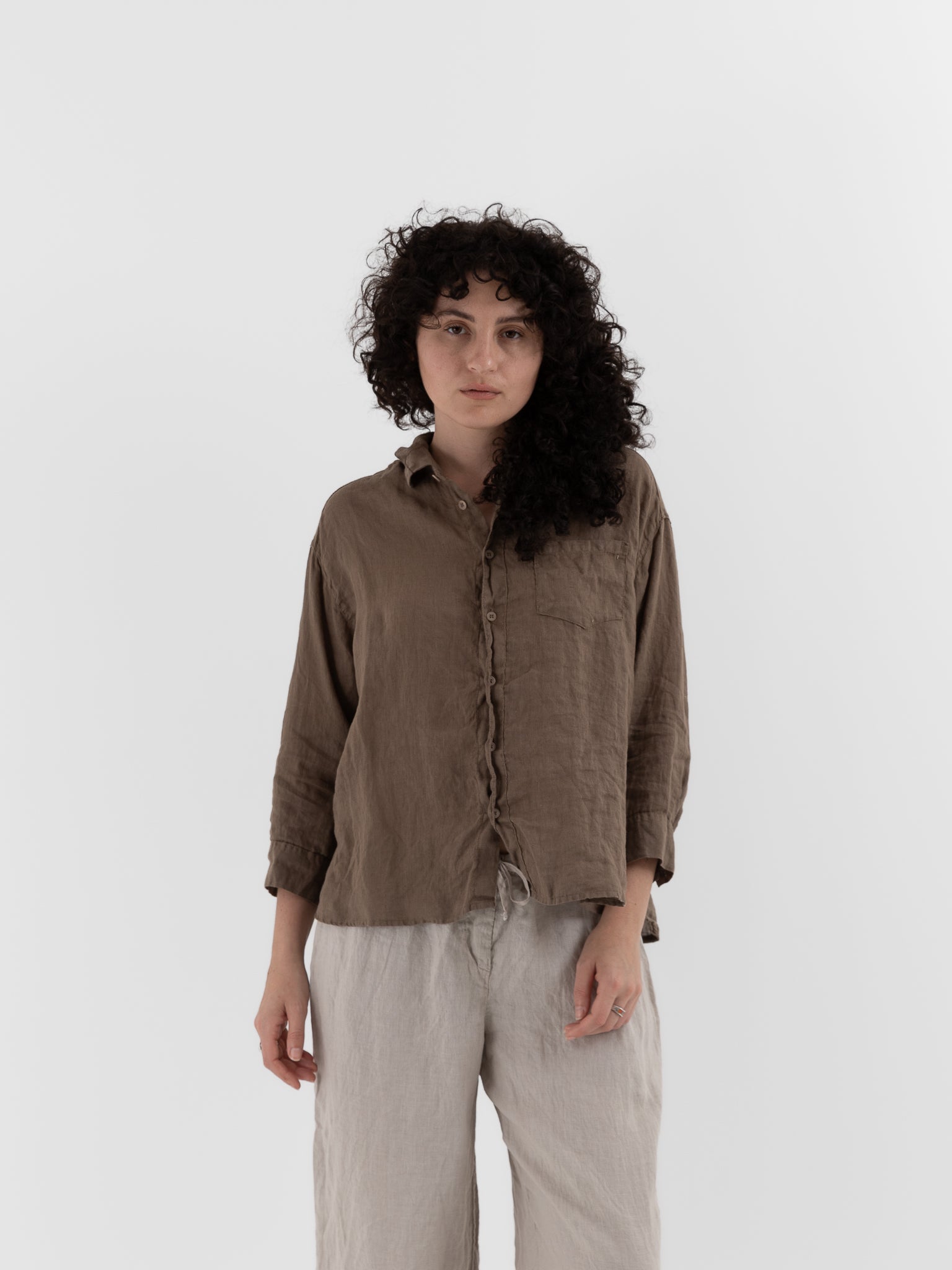 Llea Blue Aven Shirt in Bark - LLEA BLUE at Worthwhile - shop TOP