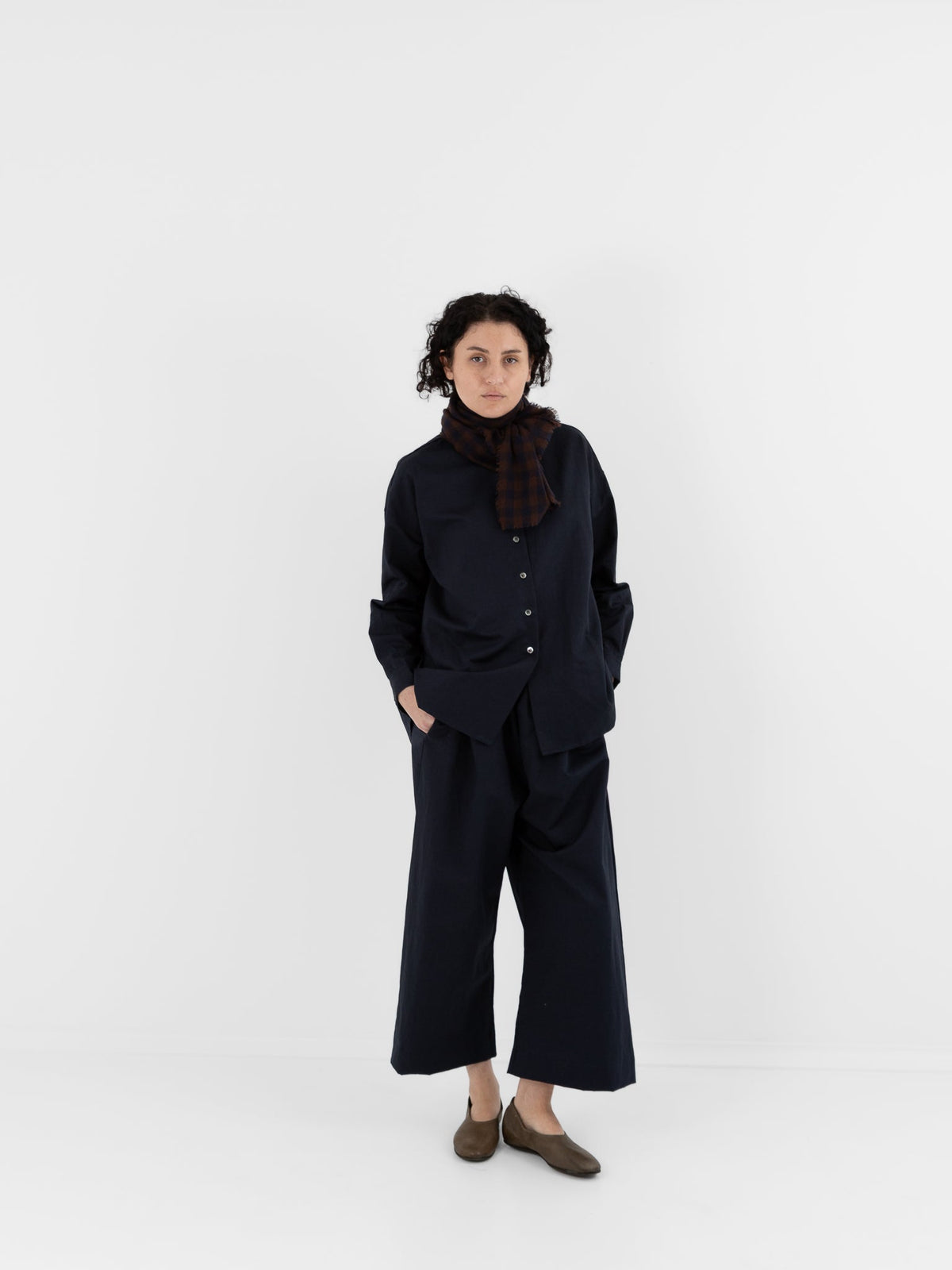 Makié Medium Check Scarf in Brown/Navy - MAKIE at Worthwhile - shop SCARF