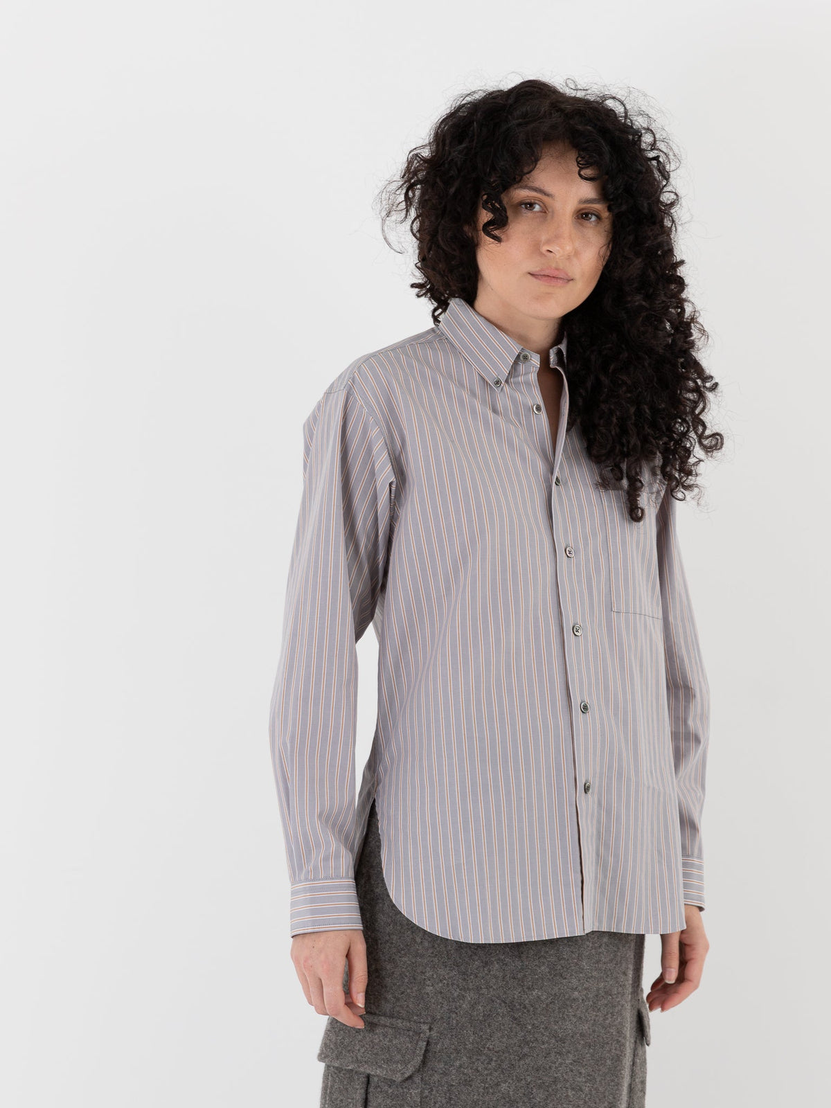 POLYPLOID B.D Shirt B in Gray Stripe - POLYPLOID at Worthwhile - shop TOP