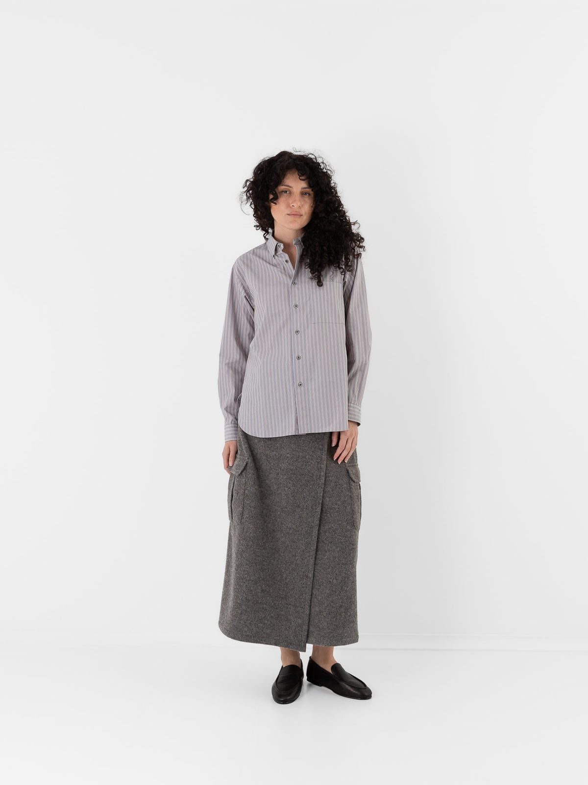 POLYPLOID B.D Shirt B in Gray Stripe - POLYPLOID at Worthwhile - shop TOP